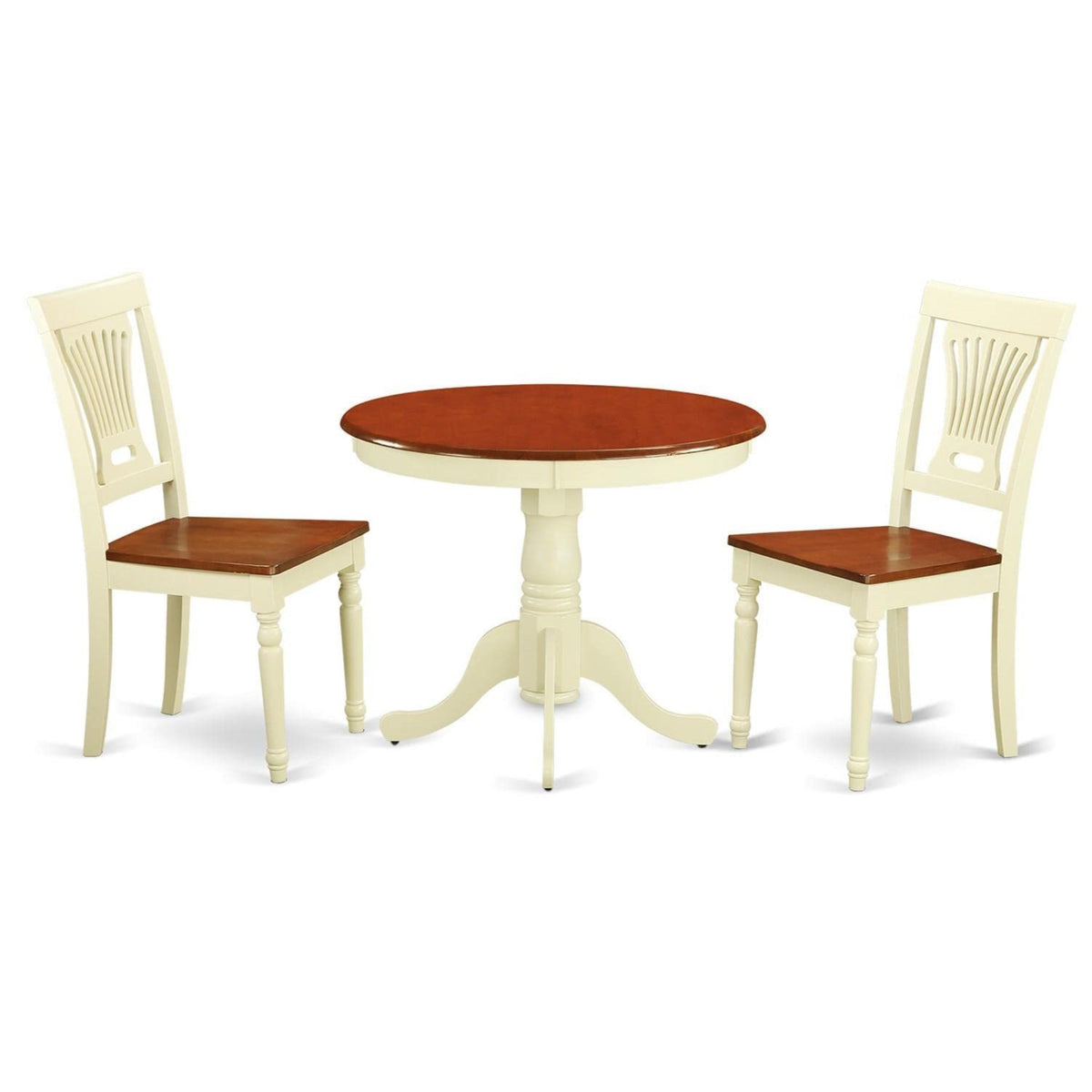 Casafoyer Anpl3-Whi-W 3 Piece Dining Set Contains A Round Dining Room Table With Pedestal And 2 Wood Seat Chairs, 36X36 Inch, Buttermilk & Cherry