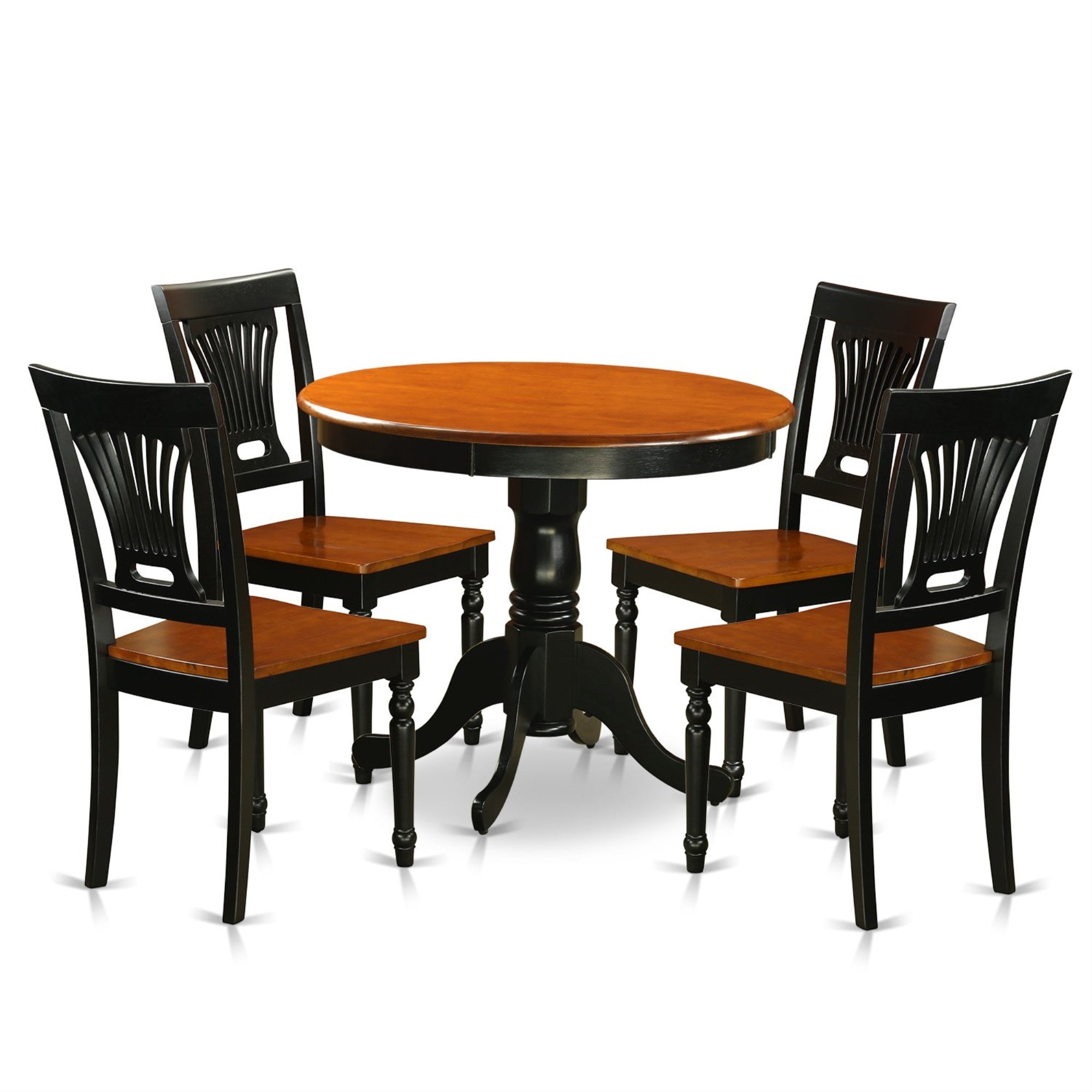 East West Furniture Anpl5-Blk-W 5 Piece Kitchen Set Includes A Round Dining Room Table With Pedestal And 4 Solid Wood Seat Chairs, 36X36 Inch, Black & Cherry