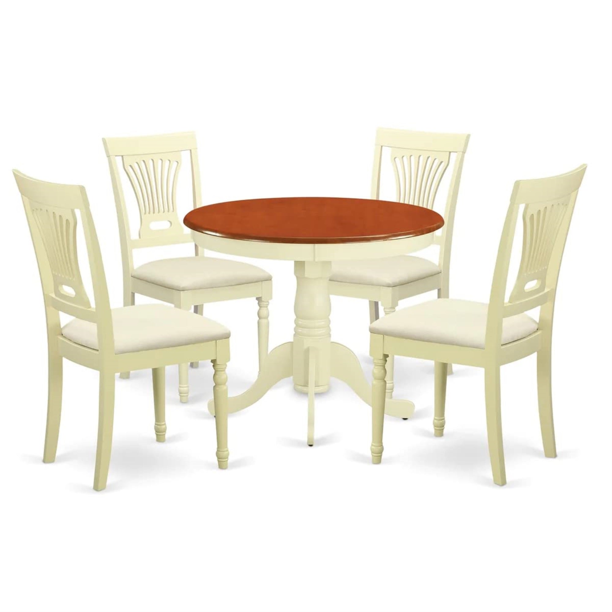 Ergode Anpl5-Whi-C, 5-Piece Kitchen Dining Set, Wood Table & Linen Fabric Chairs, Buttermilk & Cherry, Easy Assembly, Sturdy & Stable, Transitional Design, 36X36 Inch Table, Includes 4 Chairs
