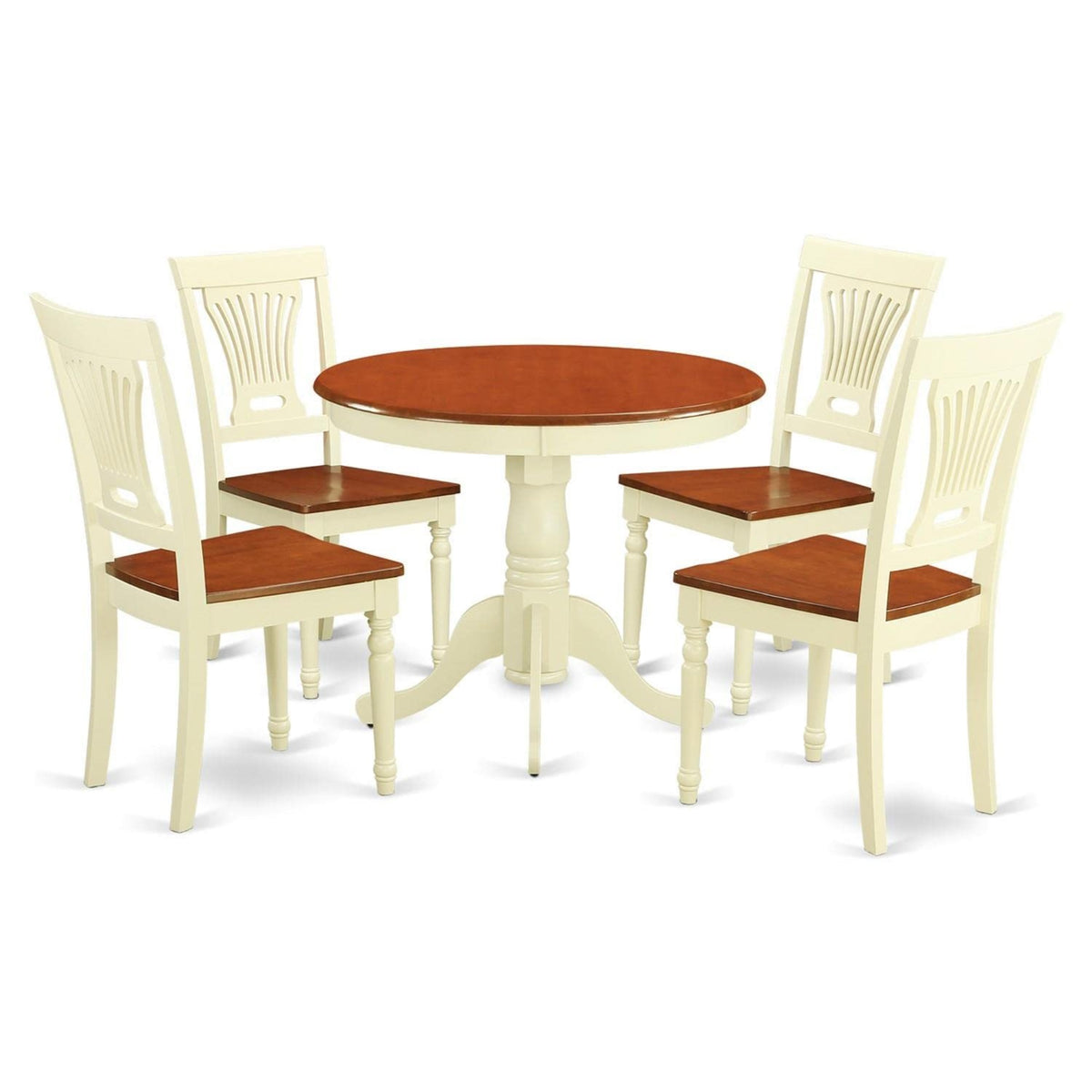 Casafoyer Anpl5-Whi-W 5 Piece Dinette Set For 4 Includes A Round Kitchen Table With Pedestal And 4 Kitchen Dining Chairs, 36X36 Inch, Buttermilk & Cherry
