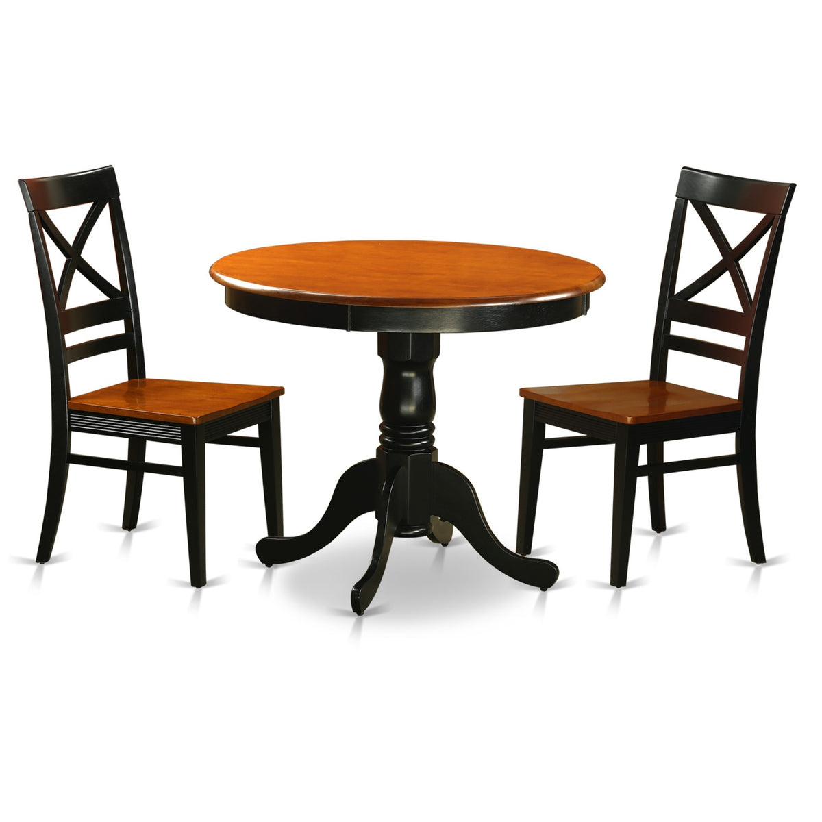 Casafoyer Anqu3-Blk-W 3 Piece Kitchen Table & Chairs Set Contains A Round Dining Room Table With Pedestal And 2 Dining Room Chairs, 36X36 Inch, Black & Cherry