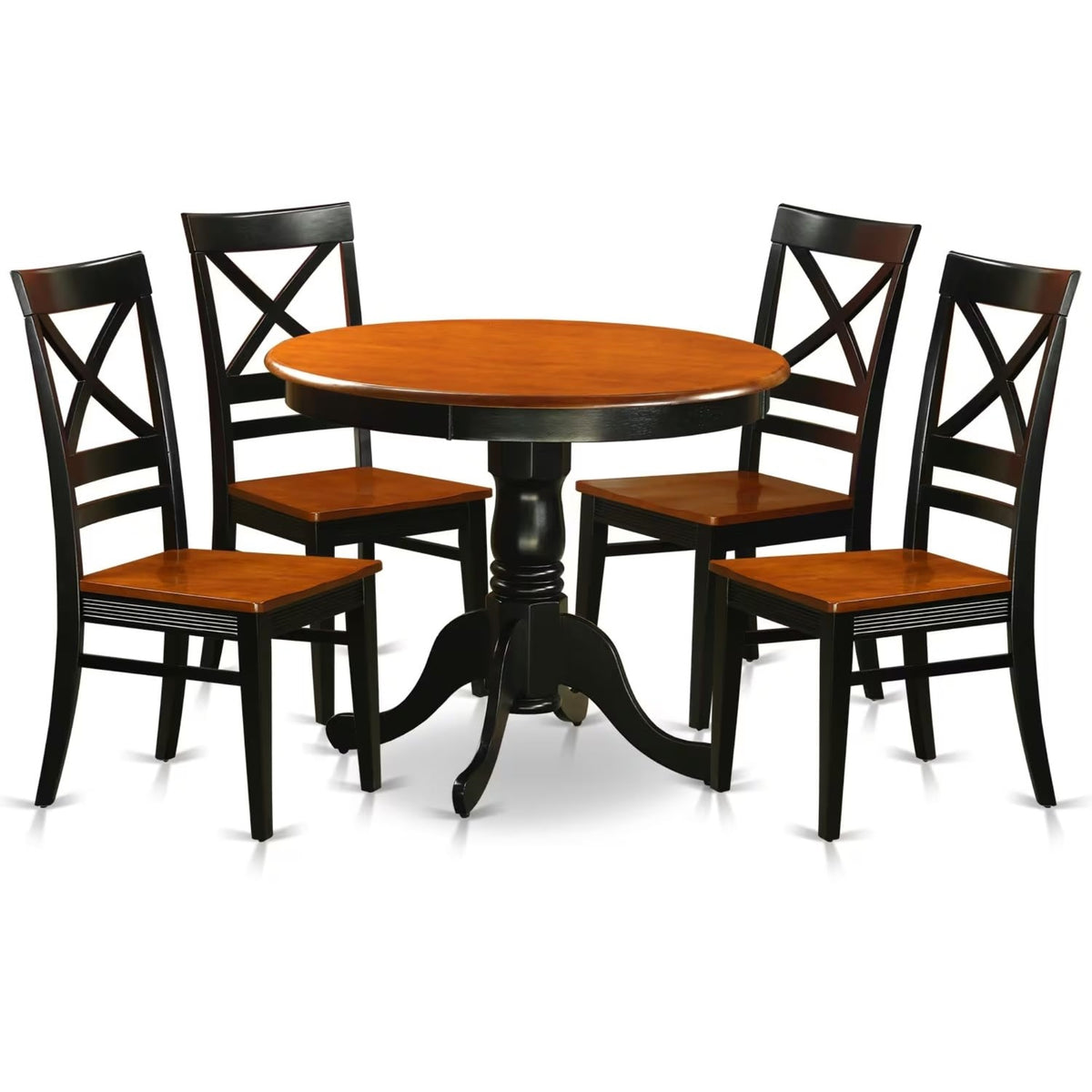 Casafoyer Anqu5-Blk-W 5 Piece Dinette Set For 4 Includes A Round Kitchen Table With Pedestal And 4 Dining Room Chairs, 36X36 Inch