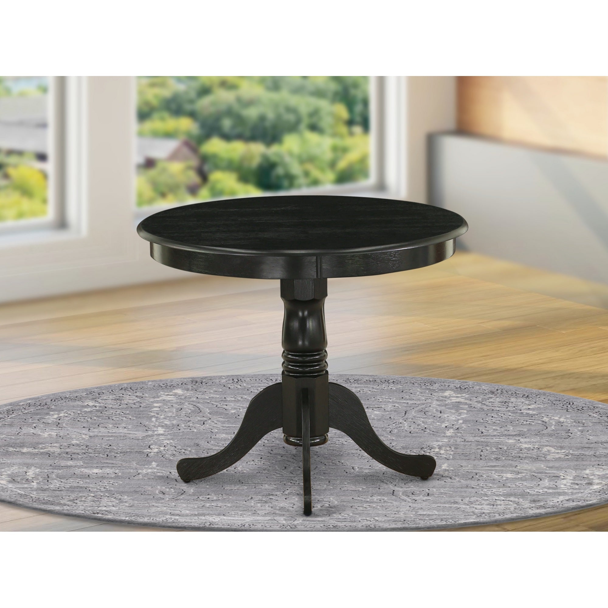 Ergode Ansi5-Lwh-15 Dining Room Set - 4 Exquisite Indoor Chairs In Linen Fabric Baby Blue With 36-Inch Round Table In Linen White