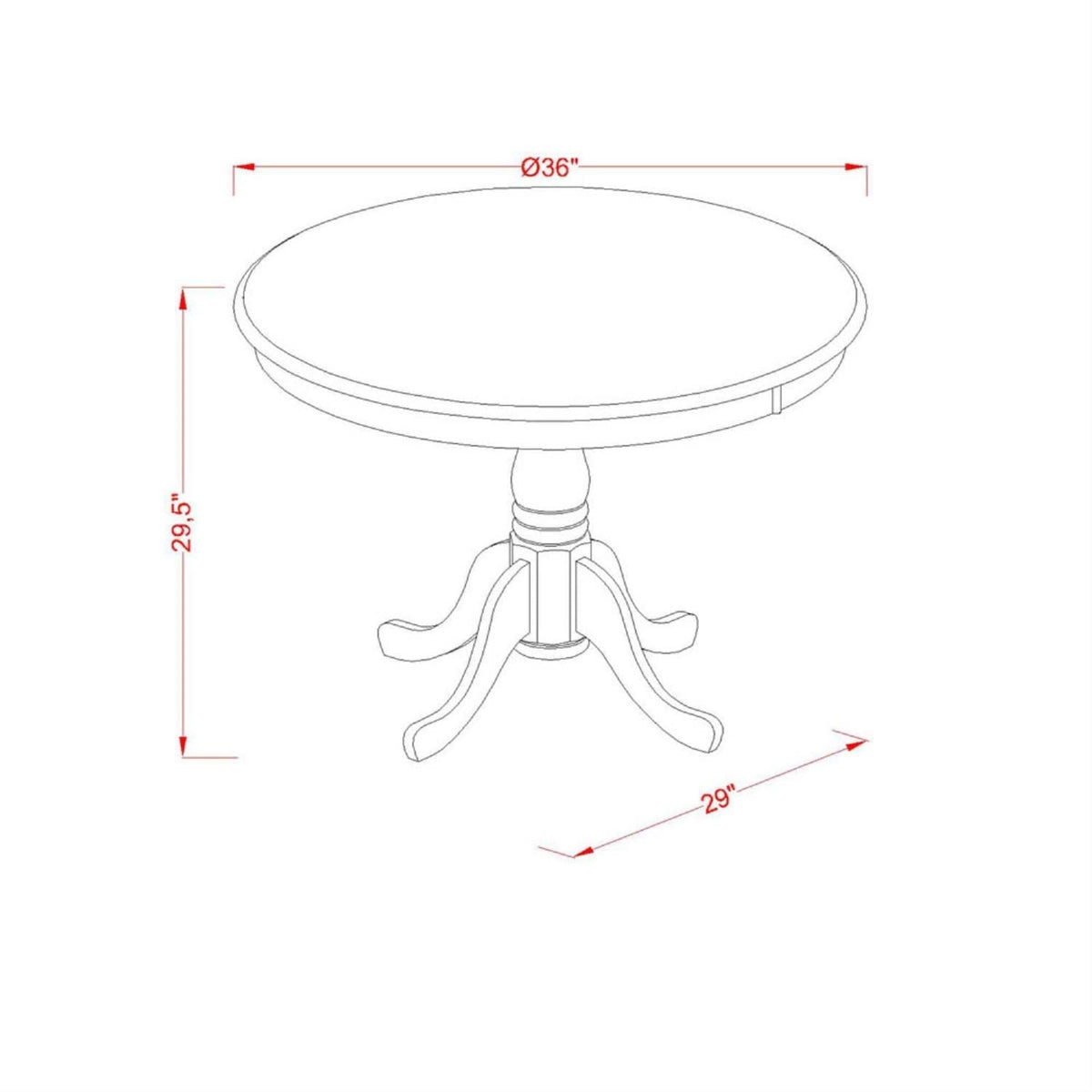 Casafoyer Ant-Ana-Tp Antique Dining Room Table - A Round Kitchen Table Top With Pedestal Base, 36X36 Inch, Natural