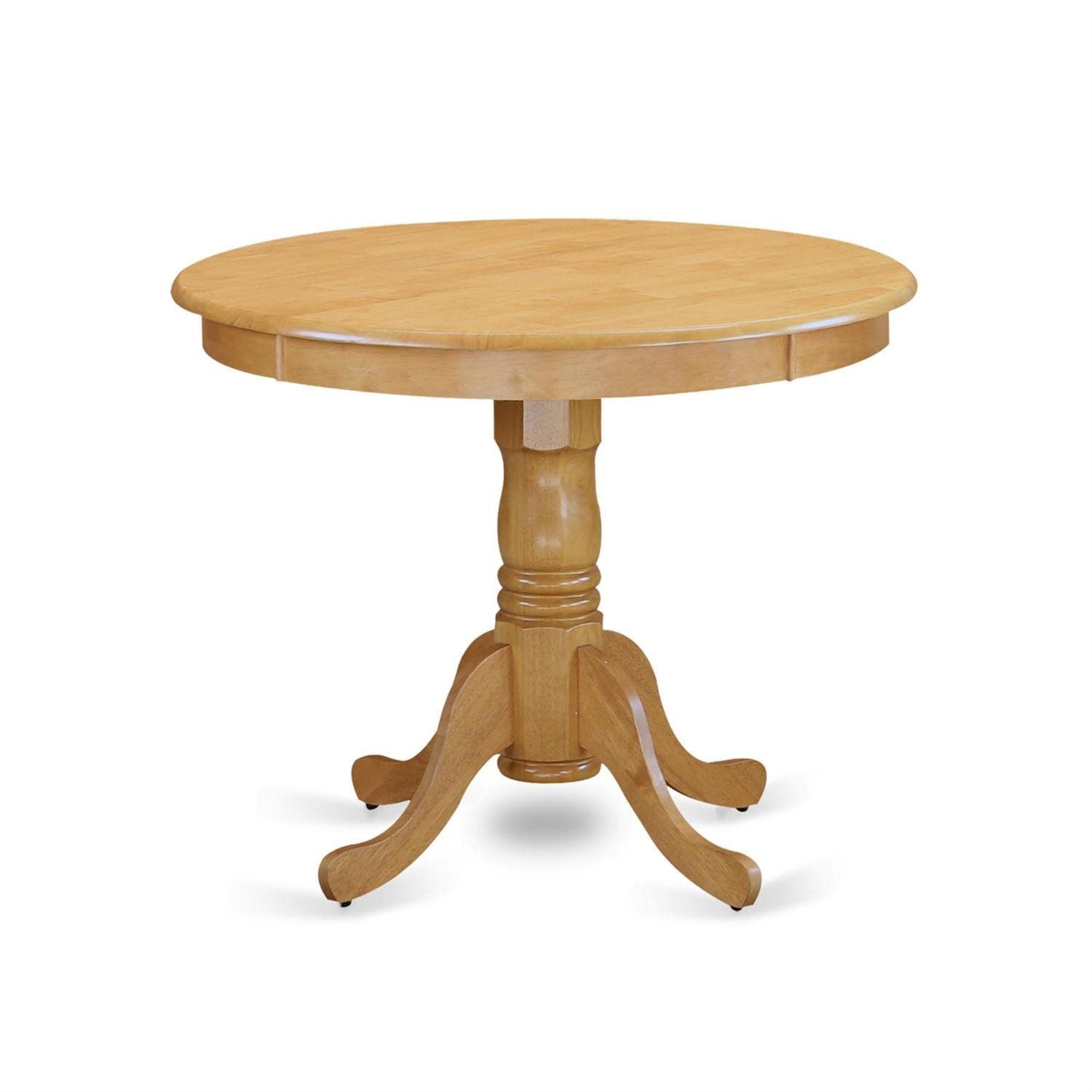 East West Furniture Ant-Olw-Tp Antique Kitchen Dining Round Wooden Table Top With Pedestal Base, 36X36 Inch, Oak & Linen White
