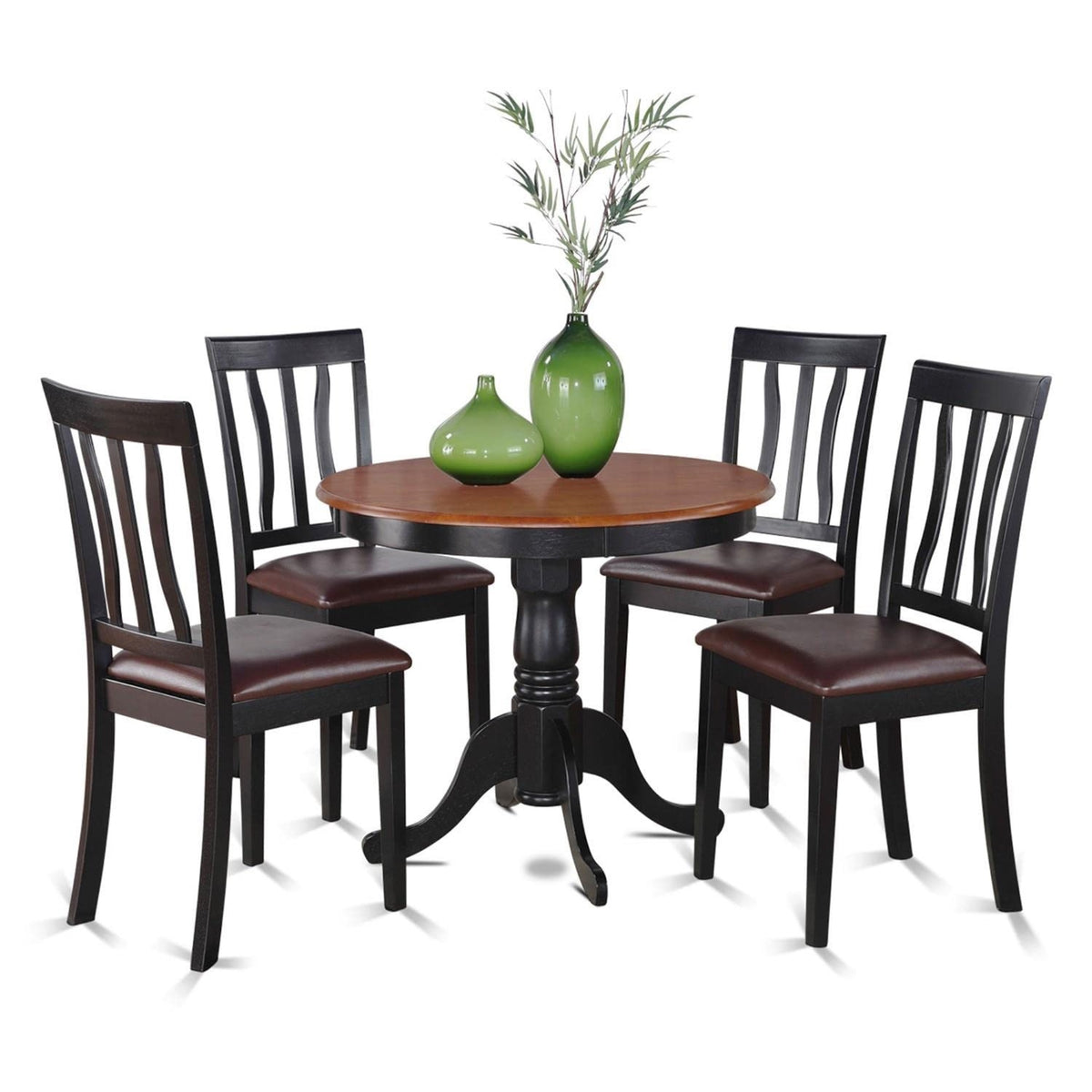 Casafoyer Anti5-Blk-Lc 5 Piece Dining Table Set For 4 Includes A Round Kitchen Table With Pedestal And 4 Faux Leather Upholstered Dinette Chairs, 36X36 Inch, Black & Cherry