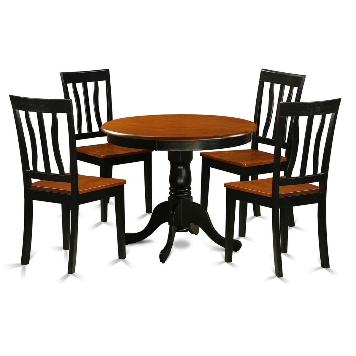 Casafoyer Anti5-Blk-W 5 Piece Kitchen Table Set For 4 Includes A Round Dining Room Table With Pedestal And 4 Dining Chairs, 36X36 Inch, Black & Cherry