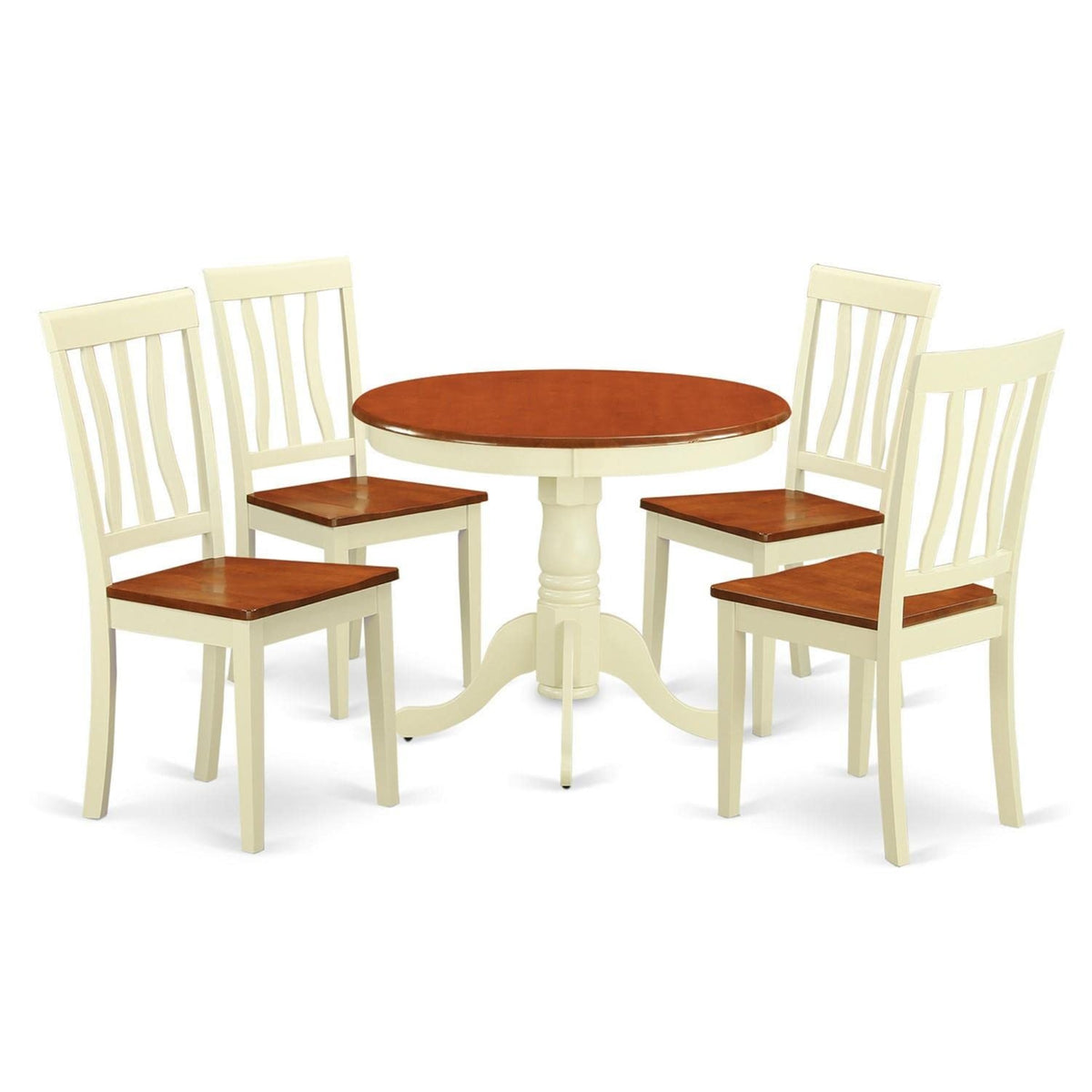 Casafoyer Anti5-Whi-W 5 Piece Modern Dining Table Set Includes A Round Kitchen Table With Pedestal And 4 Dining Chairs, 36X36 Inch, Buttermilk & Cherry