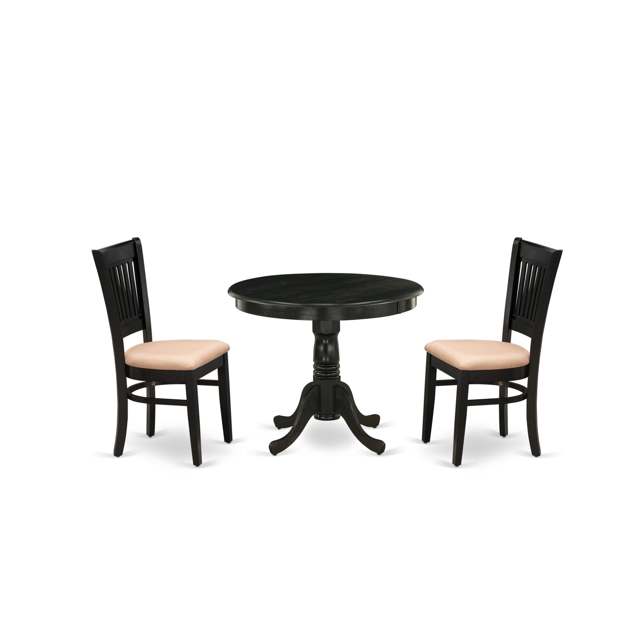 East West Furniture - Anva3-Blk-C - 3-Pc Kitchen Dining Set- 2 Wood Chair And Kitchen Dining Table - Linen Fabric Seat And Slatted Chair Back - Black Finish