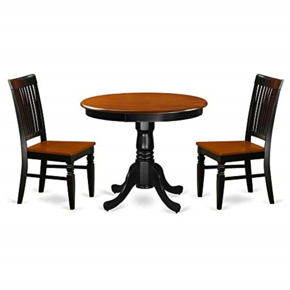 Casafoyer Anwe3-Bch-W 3 Piece Dining Set Contains A Round Dining Room Table With Pedestal And 2 Wood Seat Chairs, 36X36 Inch, Black & Cherry