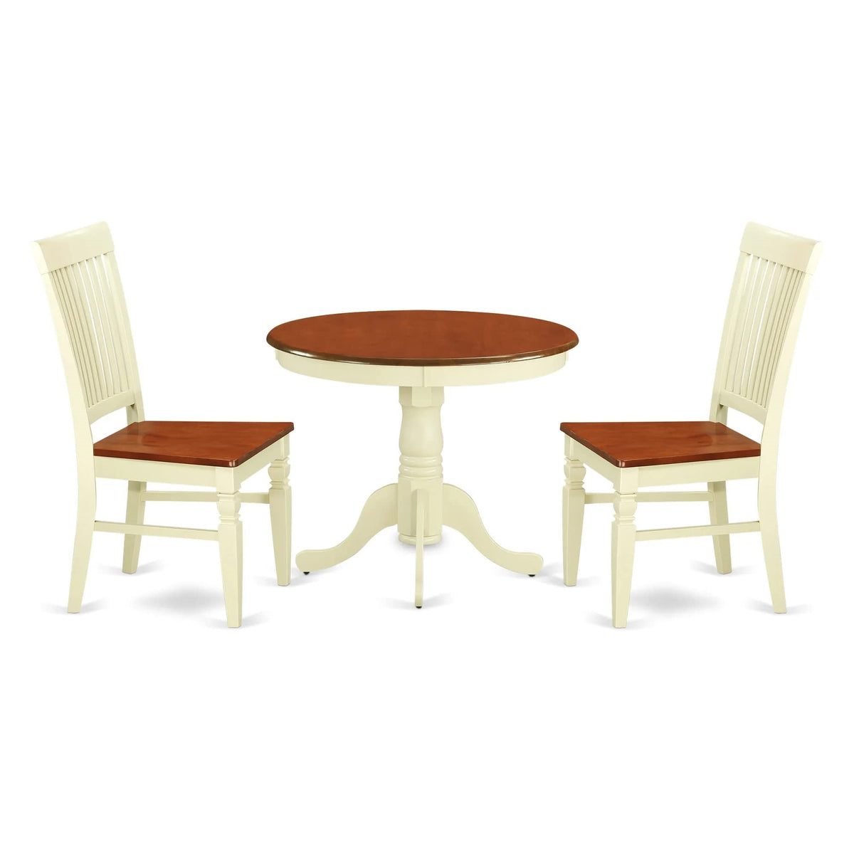 Casafoyer Anwe3-Bmk-W 3 Piece Dining Room Table Set Contains A Round Kitchen Table With Pedestal And 2 Dining Chairs, 36X36 Inch, Buttermilk & Cherry