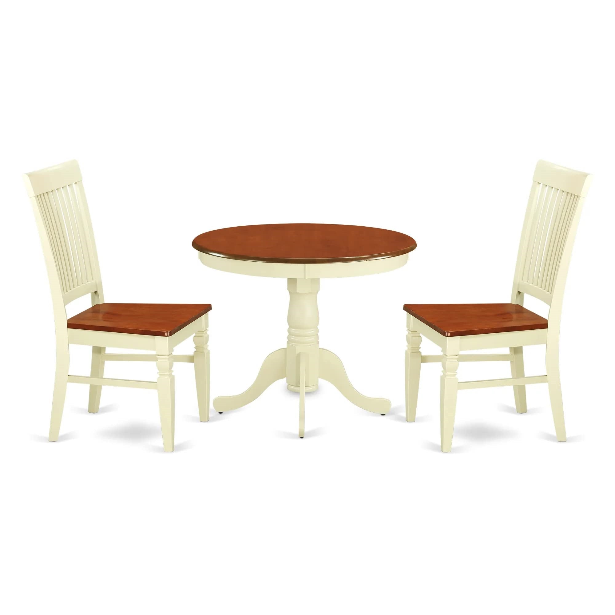 East West Furniture Anwe3-Bmk-W 3 Piece Dining Room Table Set Contains A Round Kitchen Table With Pedestal And 2 Dining Chairs, 36X36 Inch, Buttermilk & Cherry
