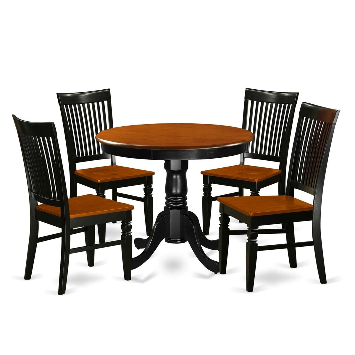 Casafoyer Anwe5-Bch-W 5 Piece Dining Set Includes A Round Kitchen Table With Pedestal And 4 Dining Room Chairs, 36X36 Inch, Black & Cherry