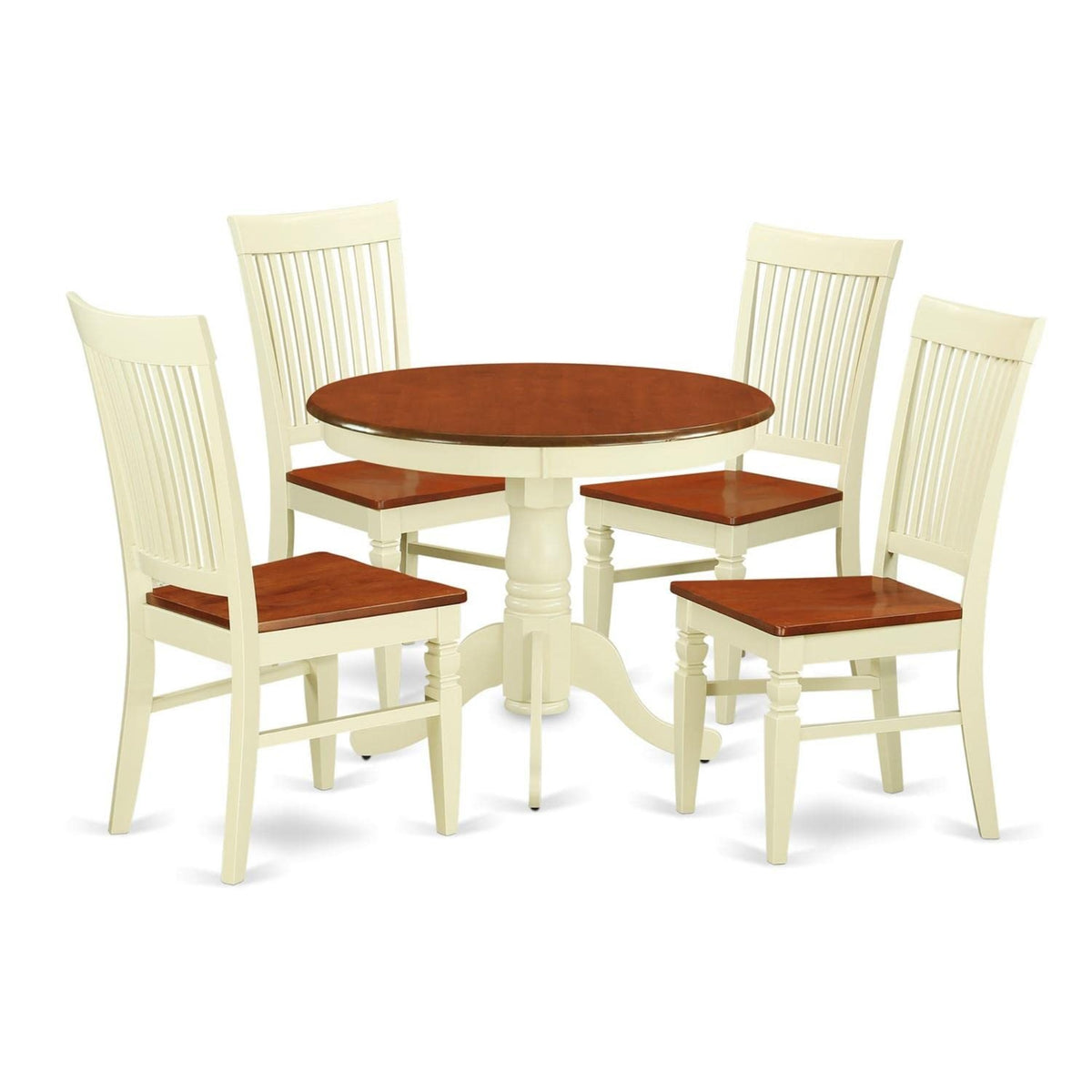 Casafoyer Anwe5-Bmk-W 5 Piece Dining Room Table Set Includes A Round Wooden Table With Pedestal And 4 Kitchen Dining Chairs, 36X36 Inch, Buttermilk & Cherry