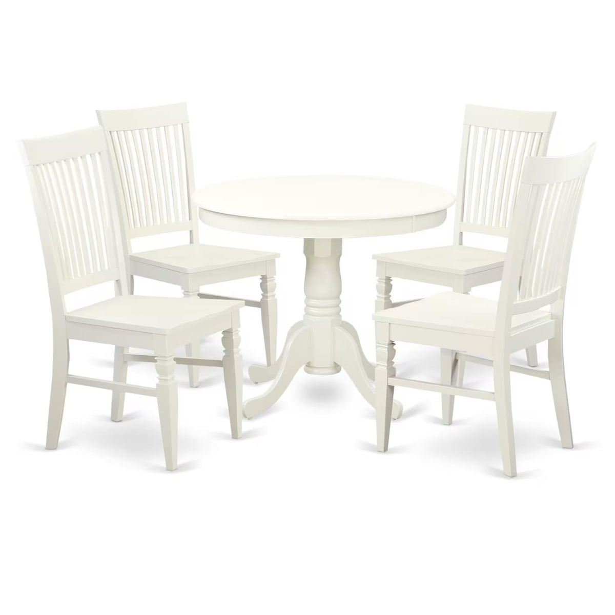 Casafoyer Anwe5-Lwh-W 5 Piece Dining Room Table Set Includes A Round Kitchen Table With Pedestal And 4 Dining Chairs, 36X36 Inch, Linen White