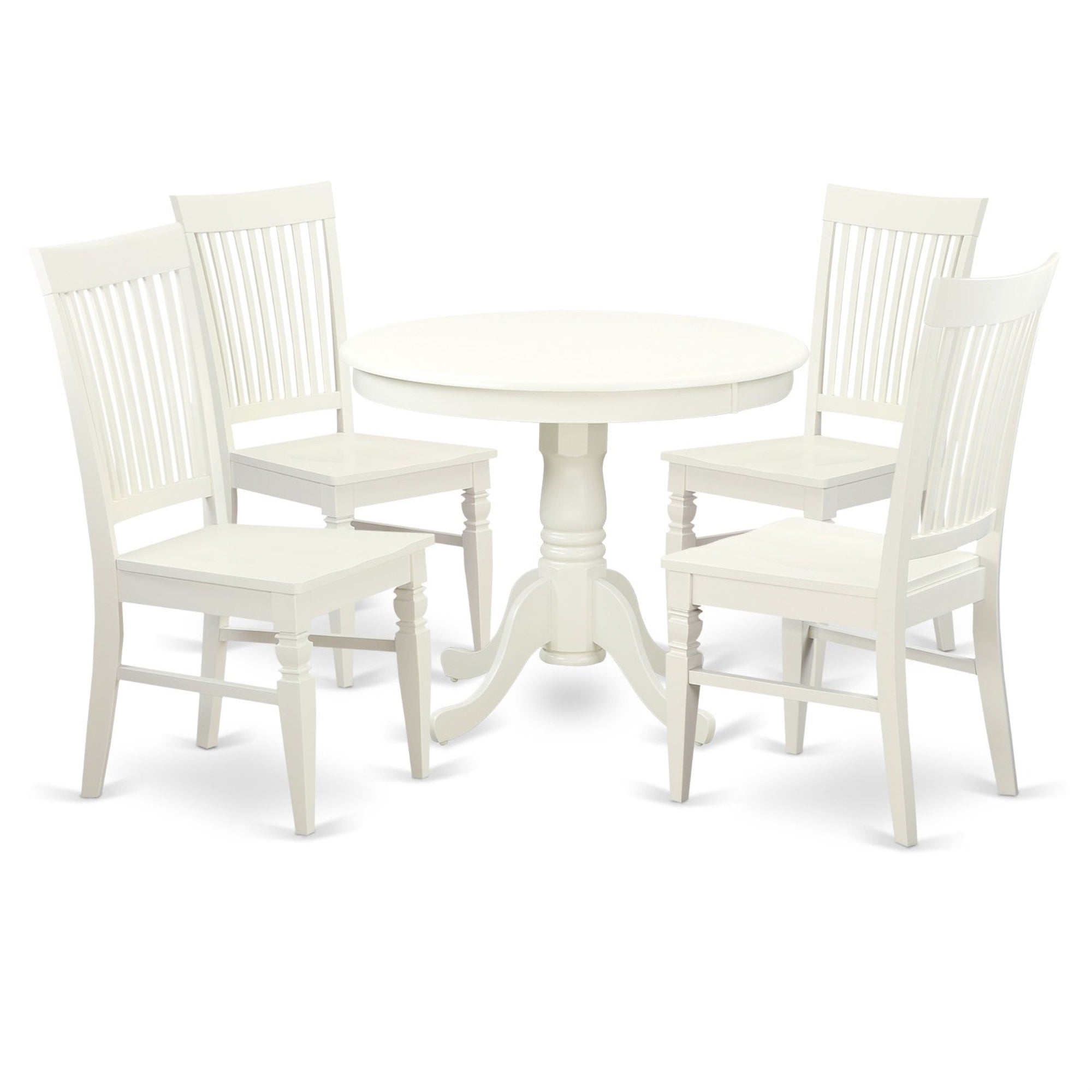 Ergode Anwe5-Lwh-W, 5 Piece Dining Room Table Set, Round Kitchen Table With Pedestal, 4 Dining Chairs, 36X36 Inch, Linen White