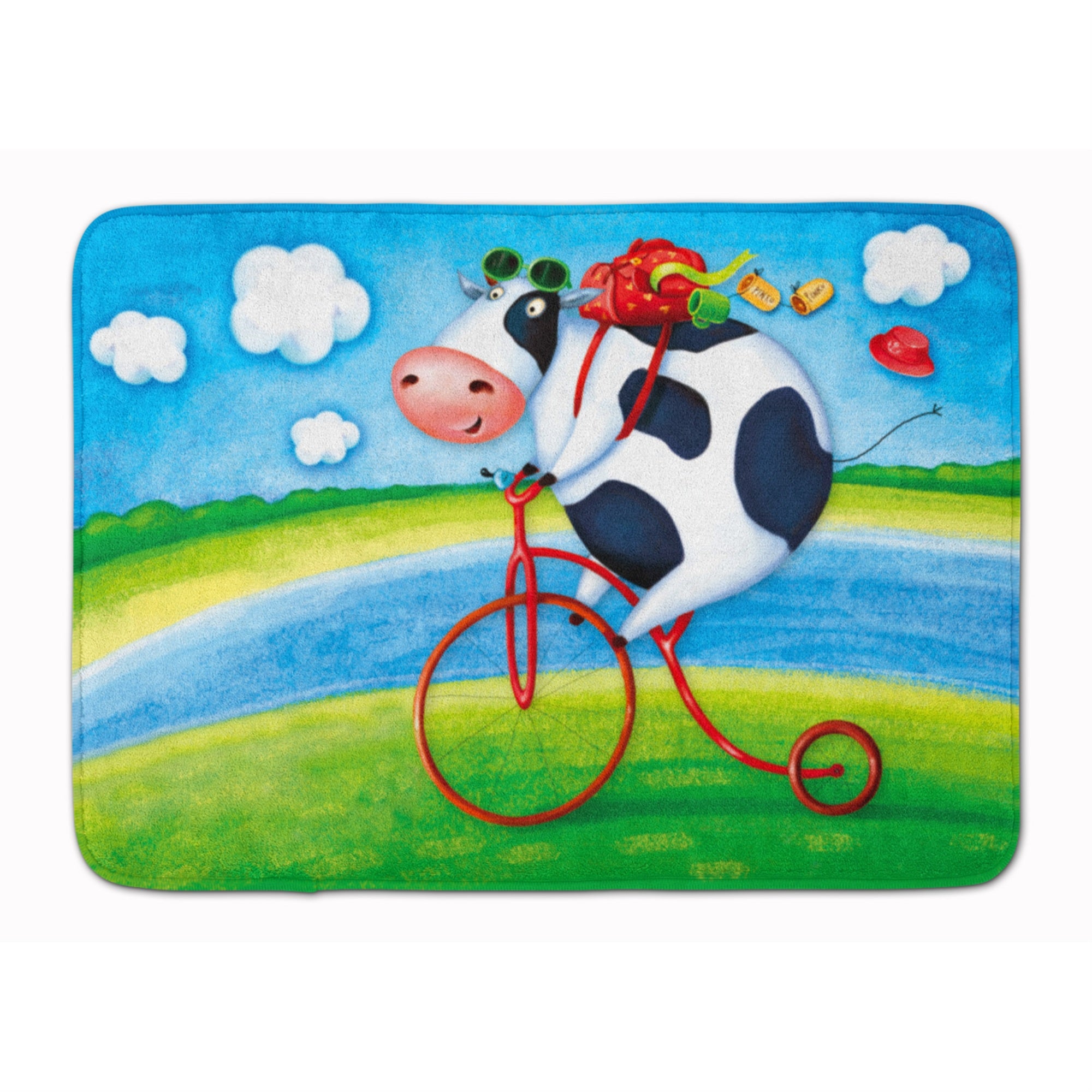 Caroline'S Treasures Cow Riding Bicycle Floor Mat, 19 X 27, Multicolor