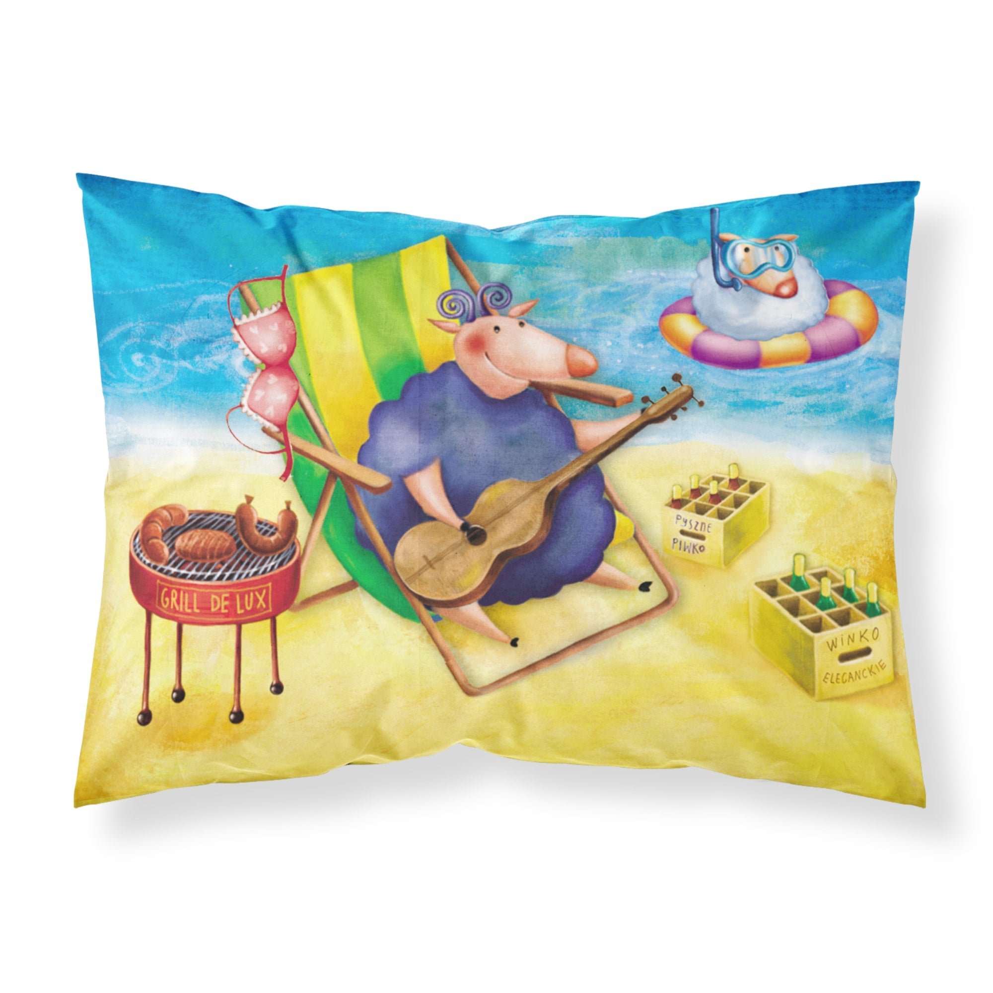 Caroline'S Treasures Pig Sunbathing On The Beach Fabric Standard Pillowcase Aph0079Pillowcase, Multicolor