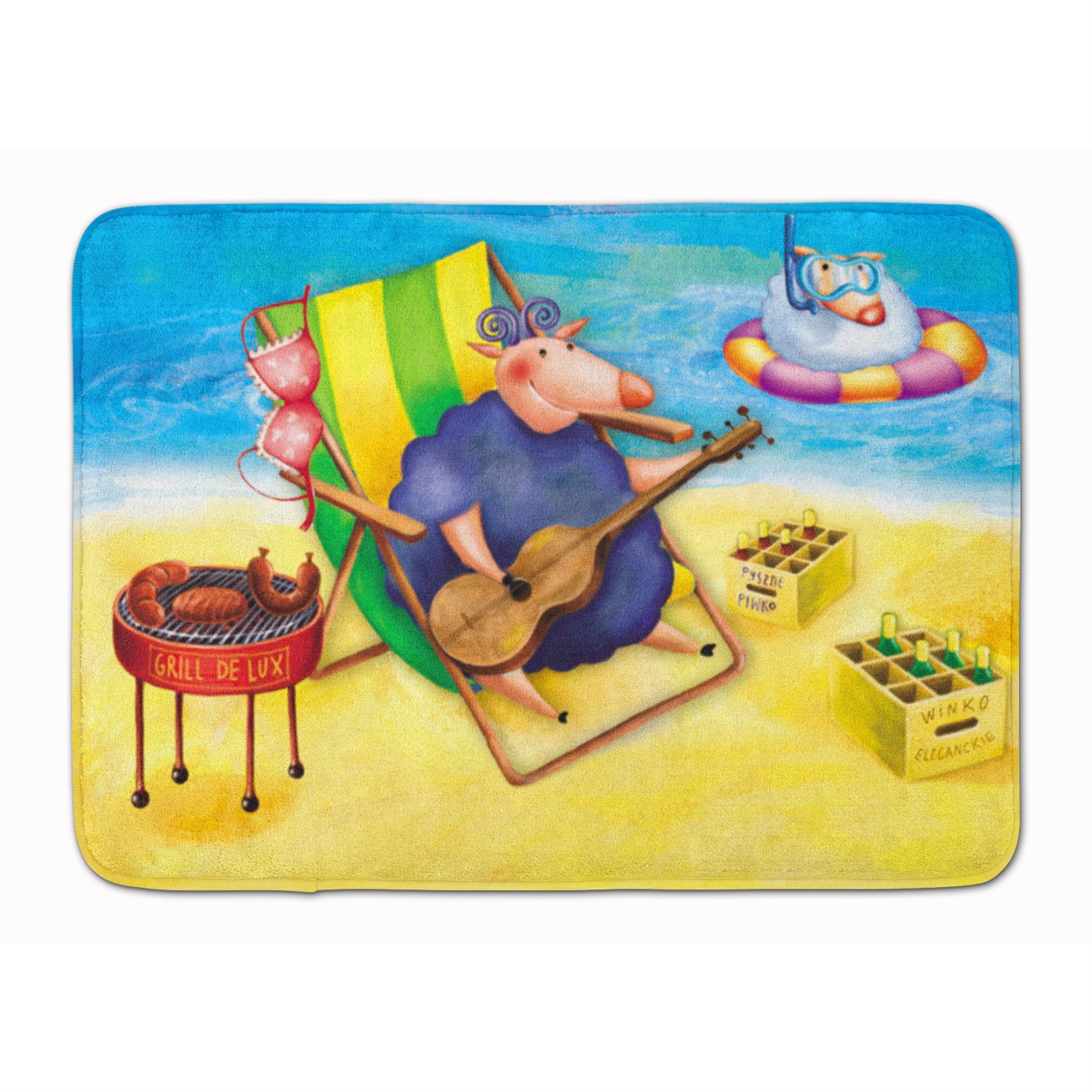Caroline'S Treasures Pig Sunbathing On The Beach Floor Mat, 19 X 27, Multicolor
