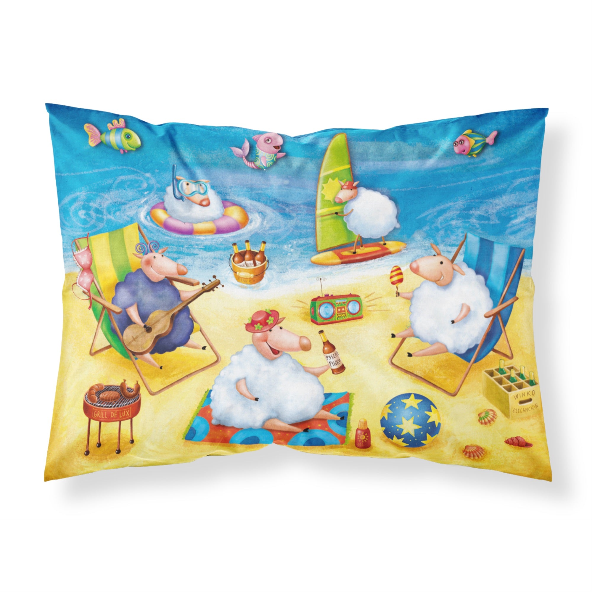 Caroline'S Treasures Party Pigs On The Beach Fabric Standard Pillowcase Aph0081Pillowcase, Multicolor