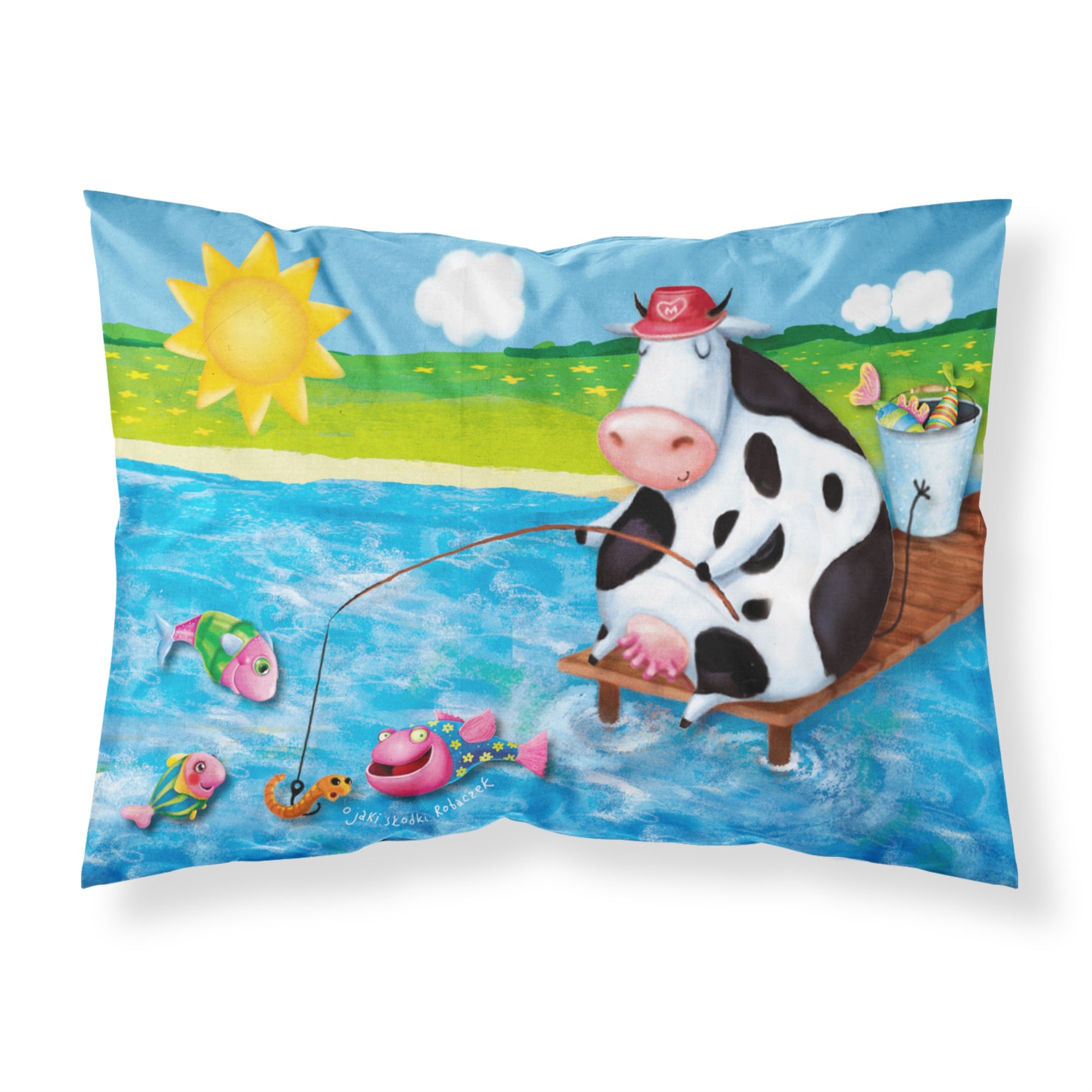 Caroline'S Treasures Cow Fishing Off Of A Pier Fabric Standard Pillowcase Aph0085Pillowcase, Multicolor