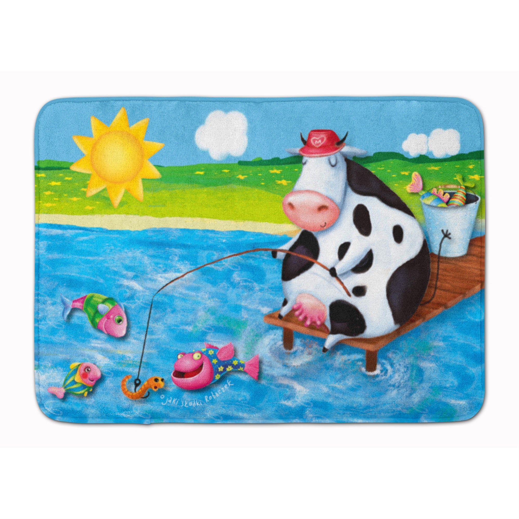 Caroline'S Treasures Cow Fishing Off Of A Pier Floor Mat, 19 X 27, Multicolor