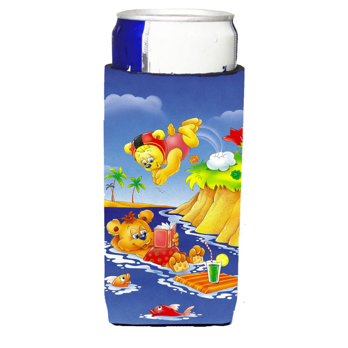 Caroline'S Treasures Aph0240Muk Teddy Bears Swimming And Diving Michelob Koozies For Slim Cans, Multicolor