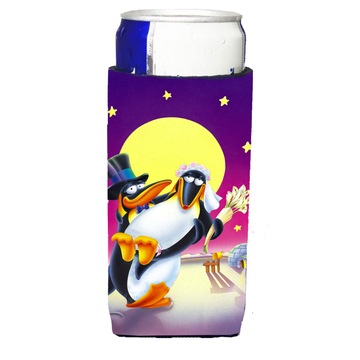 Caroline'S Treasures Aph0244Muk Just Married Wedding Penguins Michelob Koozies For Slim Cans, Multicolor