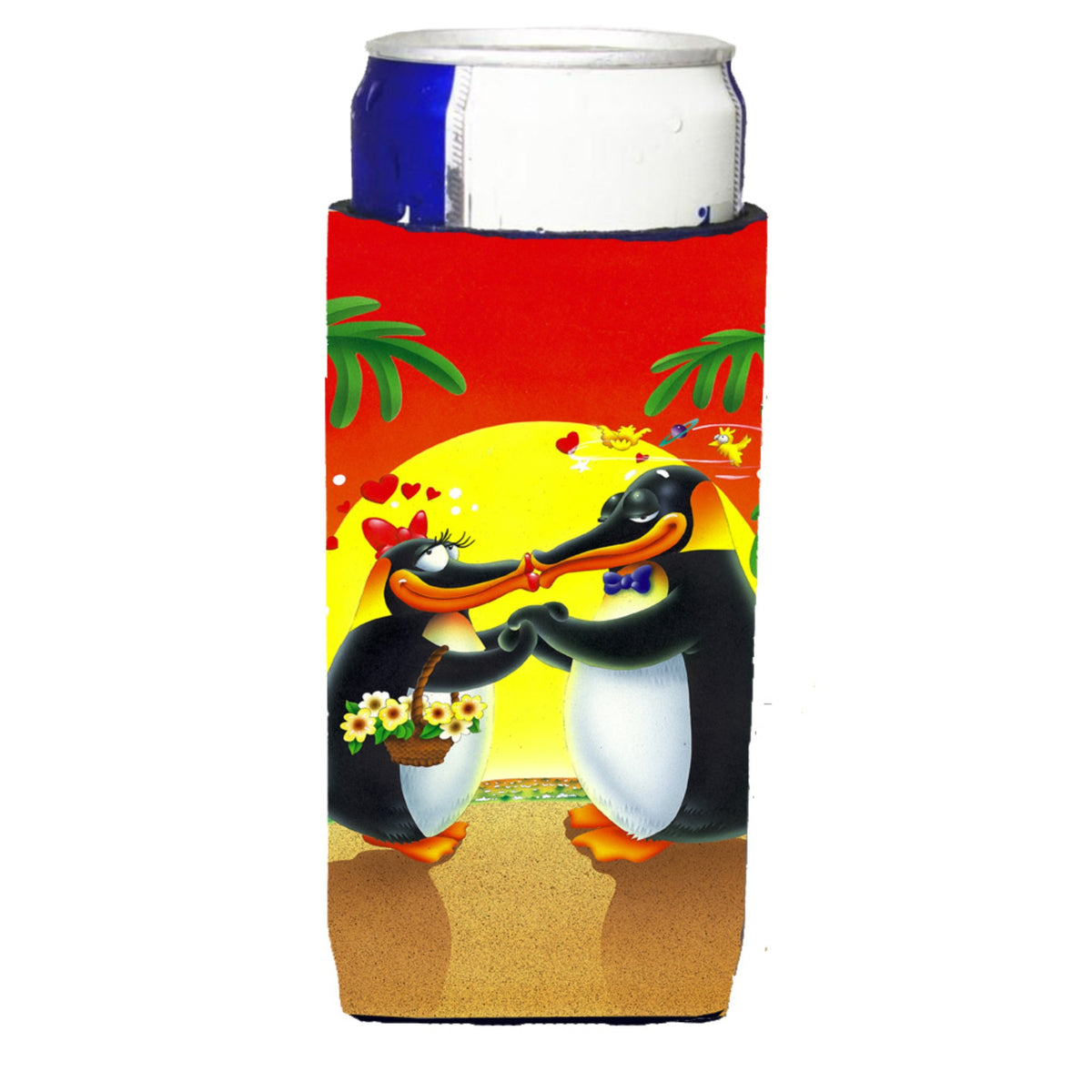 Caroline'S Treasures Aph0245Muk In Love Valentine'S Day Penguins Michelob Koozies For Slim Cans, Multicolor