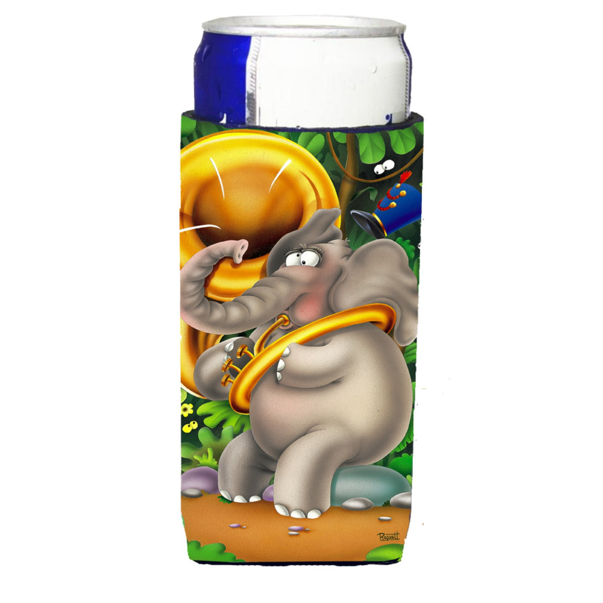 Caroline'S Treasures Aph0248Muk Elephant Playing The Tuba Michelob Ultra Koozies For Slim Cans, Multicolor