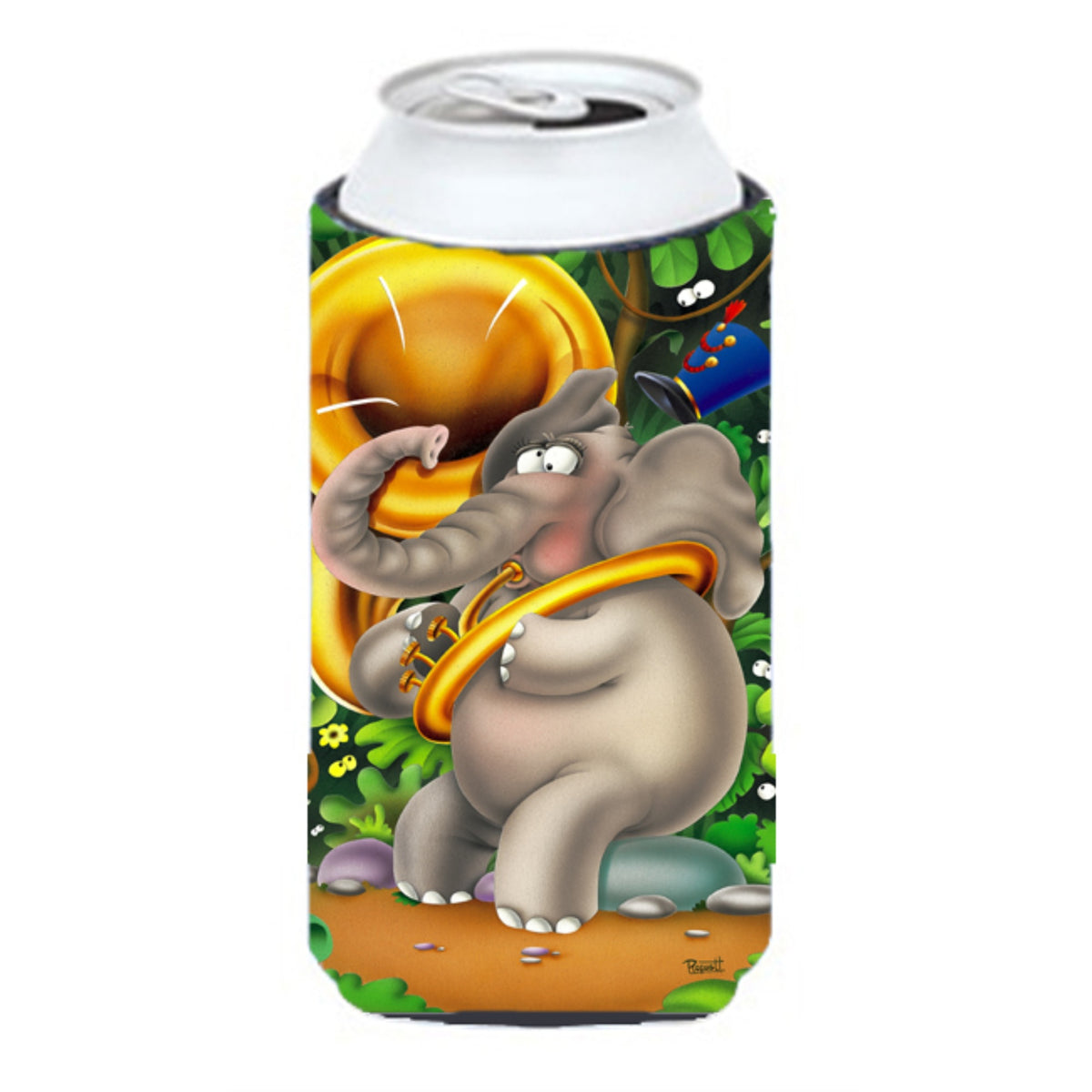 Caroline'S Treasures Aph0248Tbc Elephant Playing The Tuba Tall Boy Koozie Hugger, Multicolor