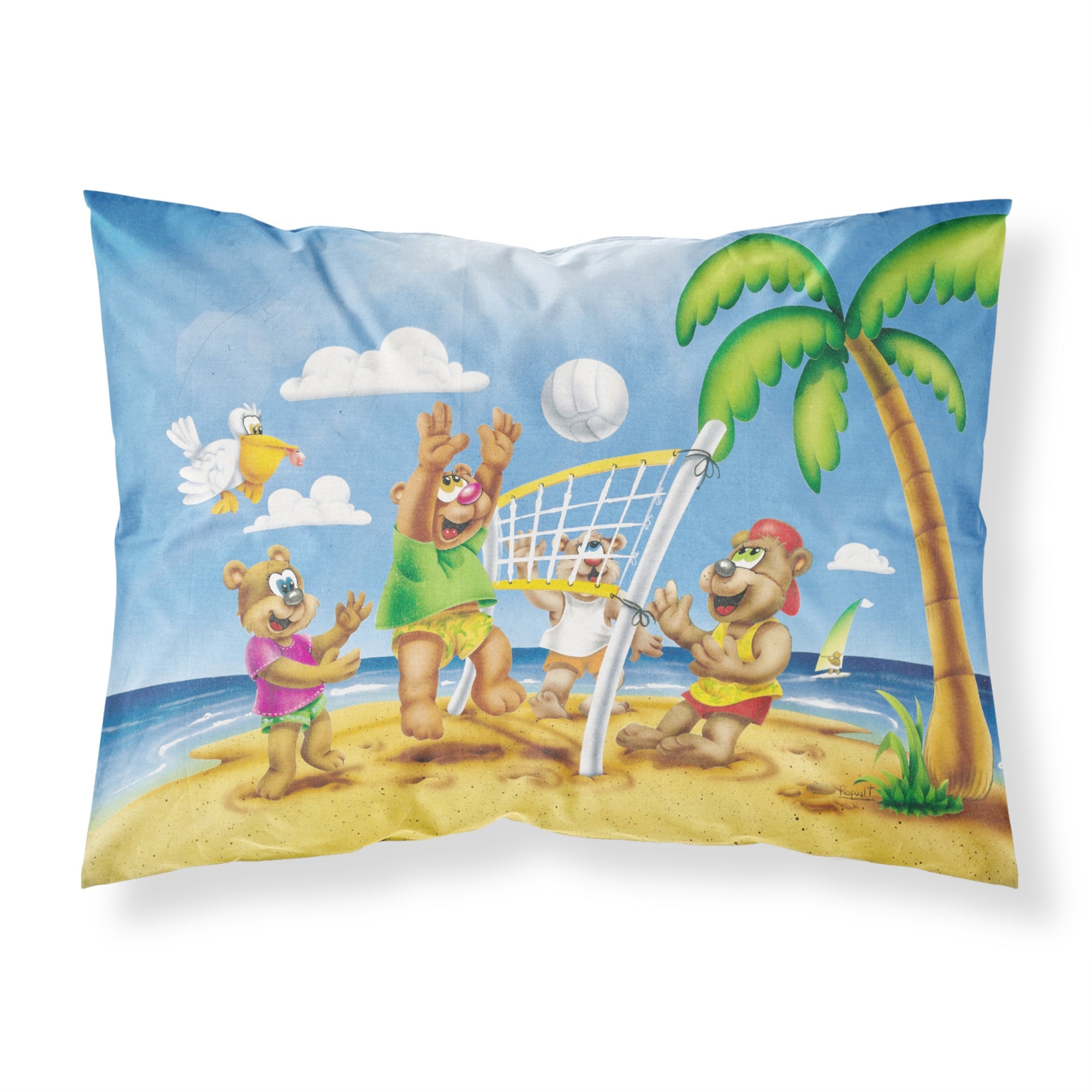 Caroline'S Treasures Bears Playing Volleyball Fabric Standard Pillowcase Aph0373Pillowcase, Multicolor