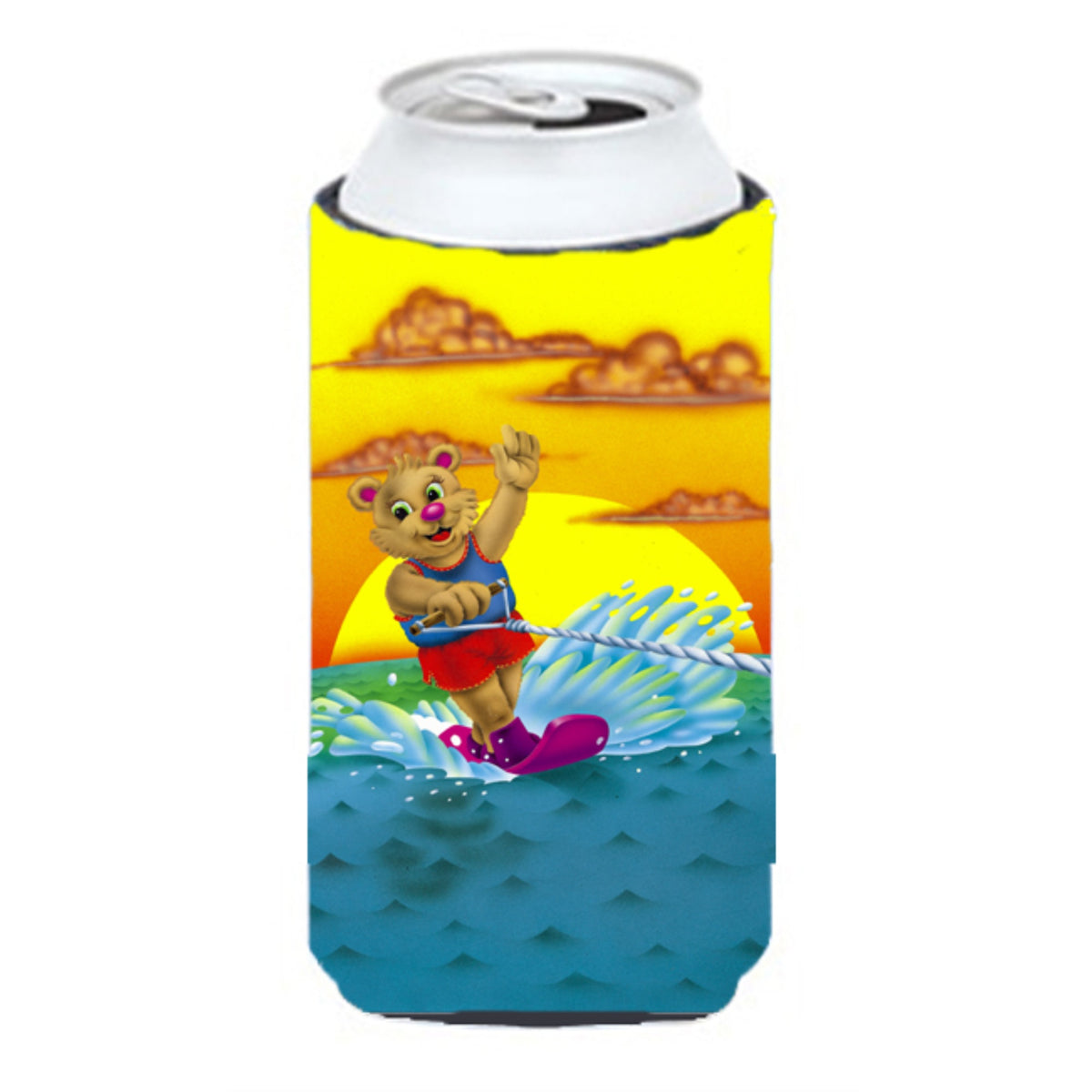 Caroline'S Treasures Aph0415Tbc Teddy Bear Water Skiing Tall Boy Koozie Hugger, Multicolor