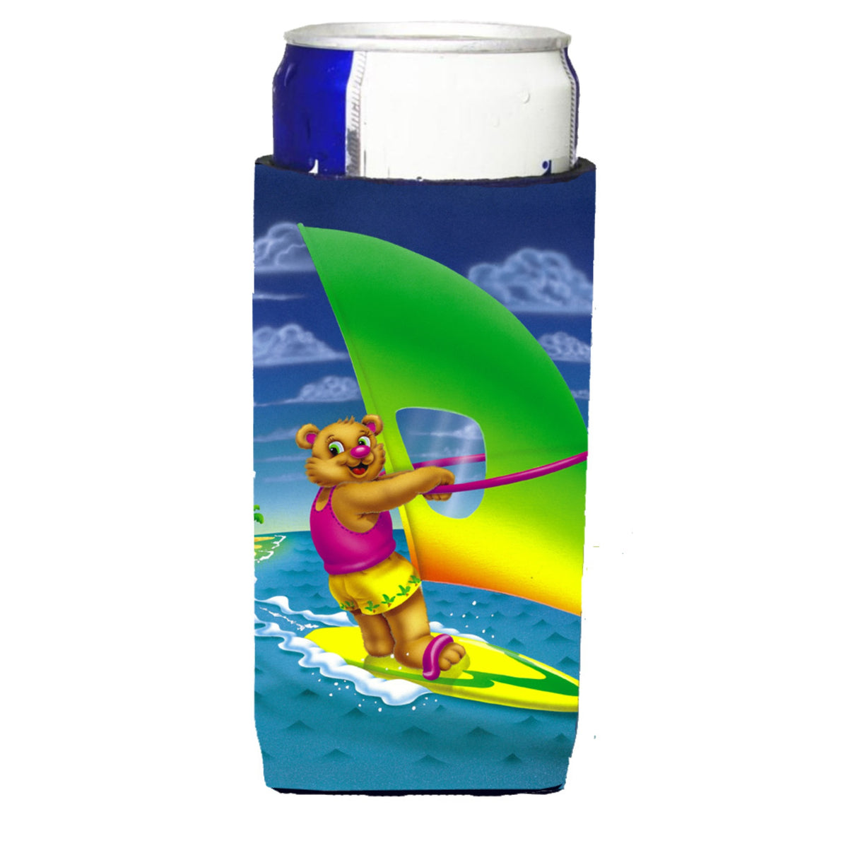 Caroline'S Treasures Aph0416Muk Teddy Bear Sailing Michelob Ultra Koozies For Slim Cans, Multicolor