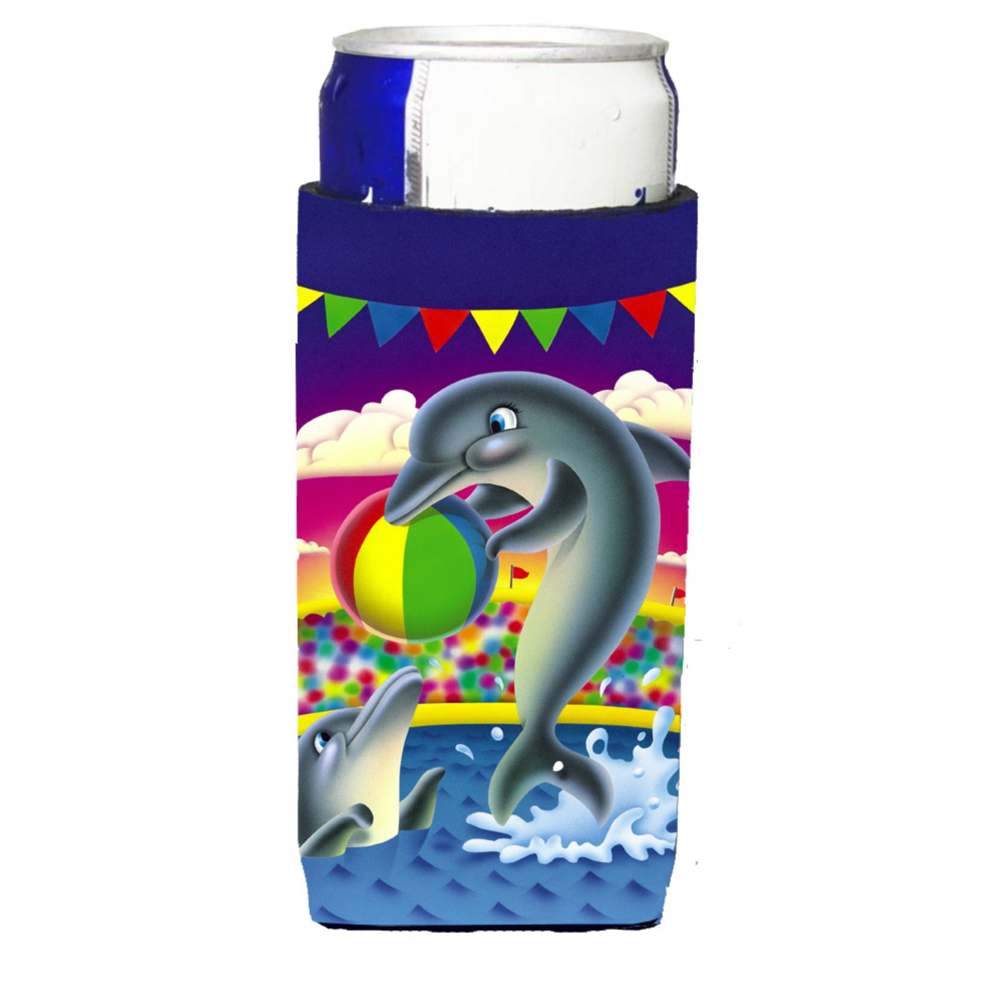 Caroline'S Treasures Aph0417Muk Dolphins Performing For The Crowds Michelob Koozies For Slim Cans, Multicolor