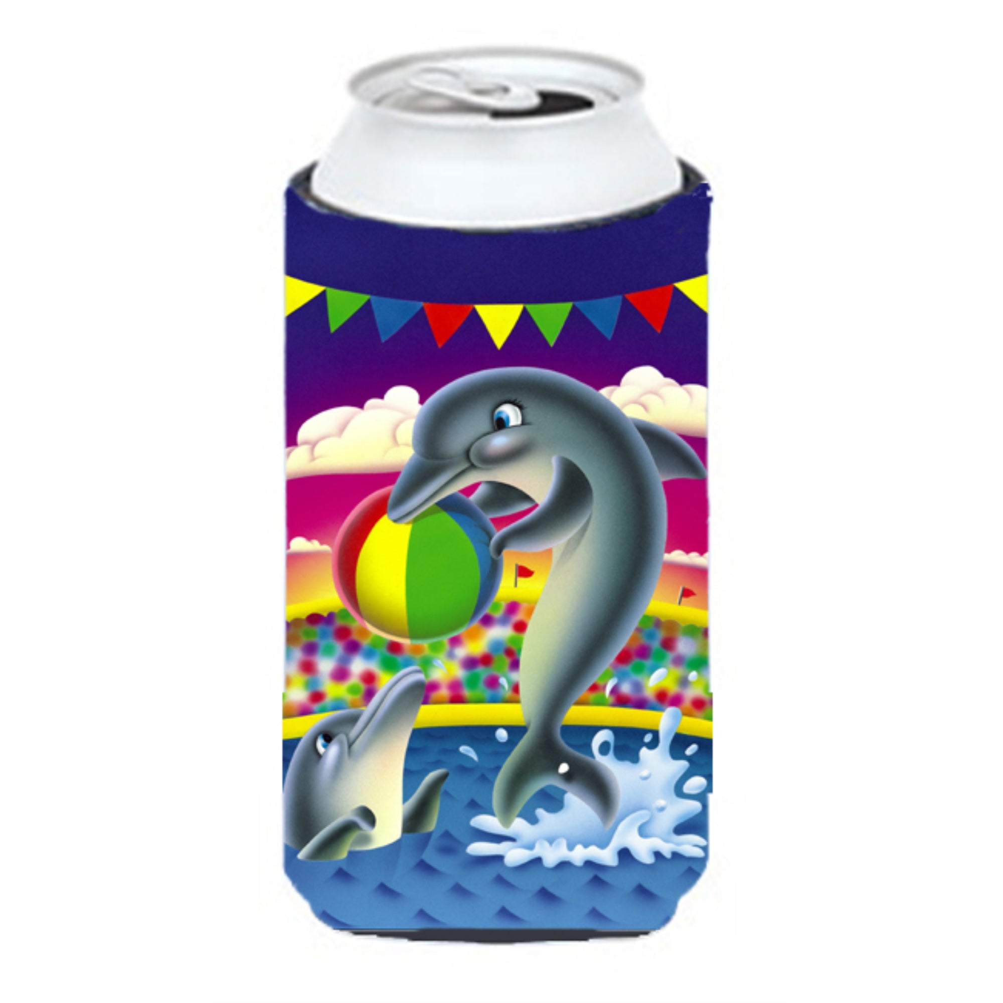 Caroline'S Treasures Aph0417Tbc Dolphins Performing For The Crowds Tall Boy Koozie Hugger, Multicolor