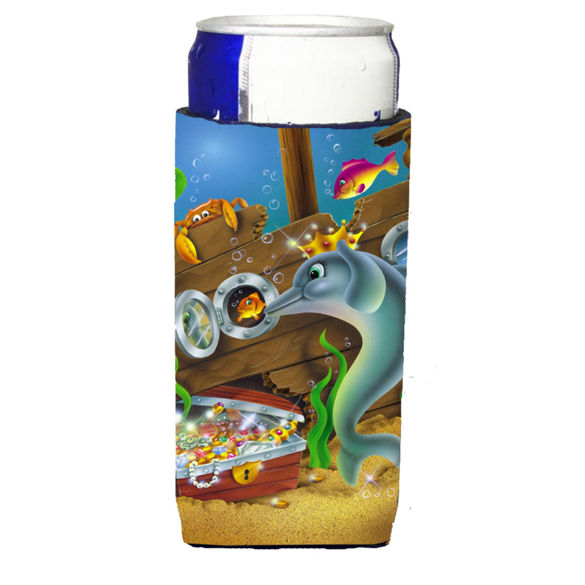 Caroline'S Treasures Aph0420Muk Dolphins Treasure Chest Michelob Ultra Koozies For Slim Cans, Multicolor