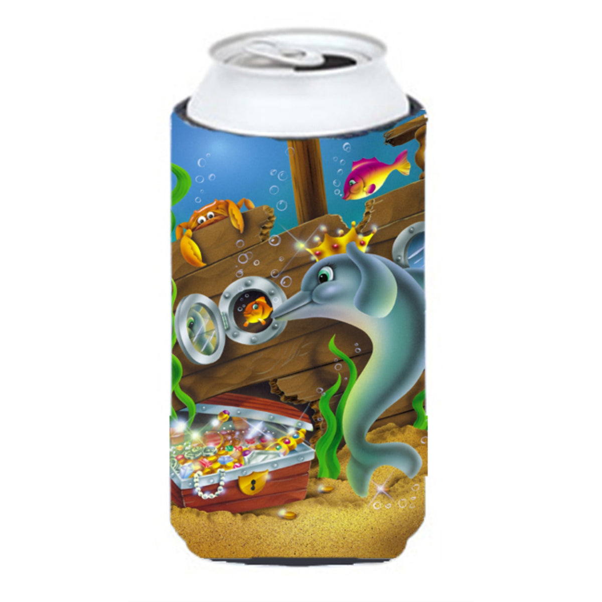 Caroline'S Treasures Aph0420Tbc Dolphins Treasure Chest Tall Boy Koozie Hugger, Multicolor