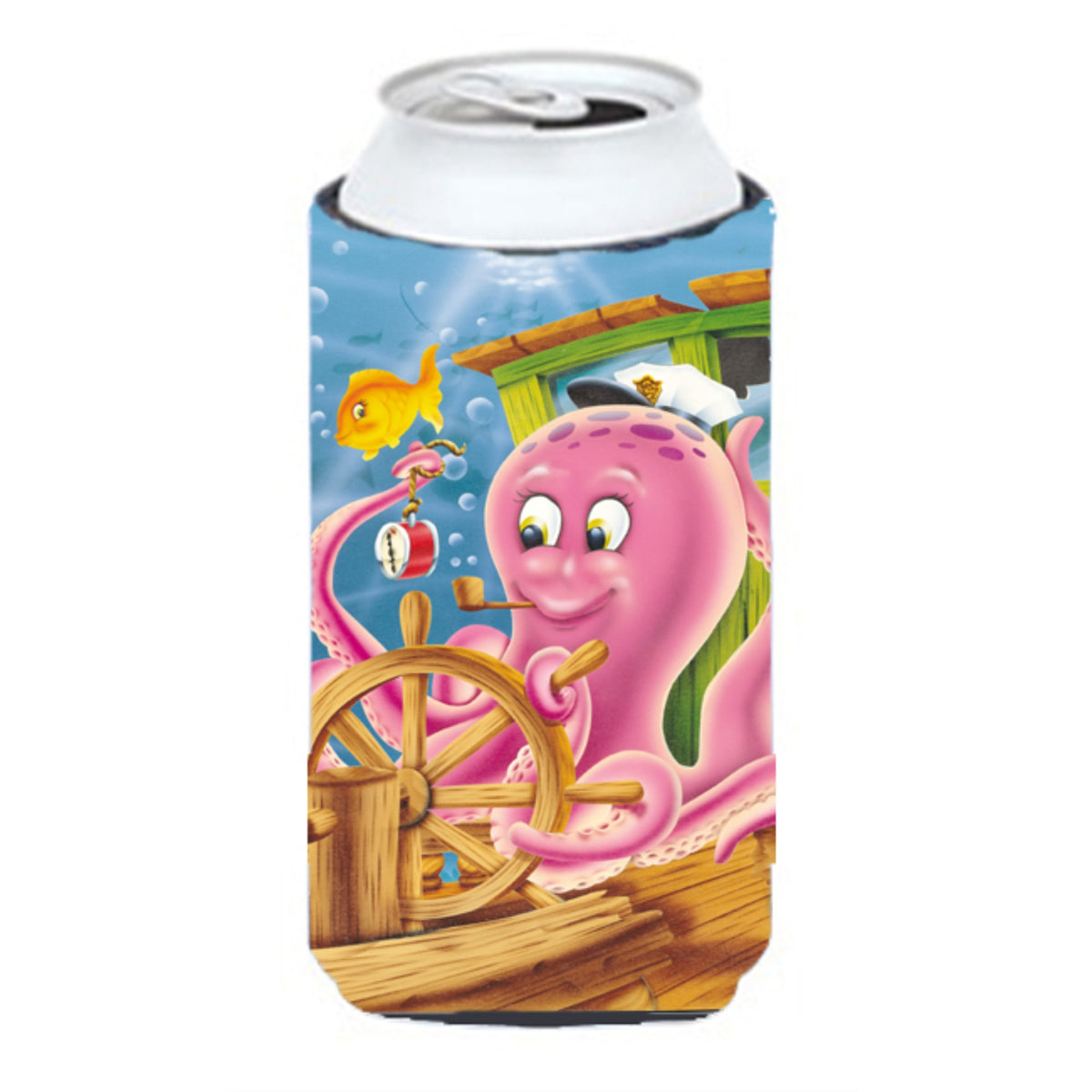 Caroline'S Treasures Aph0472Tbc Captain Octopus Tall Boy Koozie Hugger, Multicolor