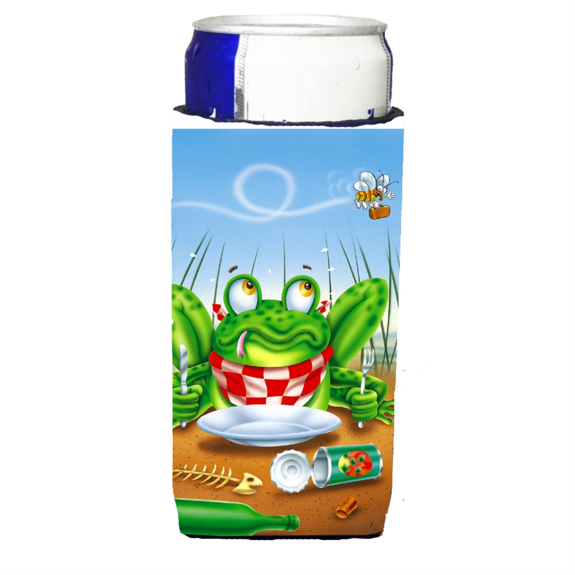 Caroline'S Treasures Aph0520Muk Frog Happy Plate Michelob Ultra Koozies For Slim Cans, Multicolor