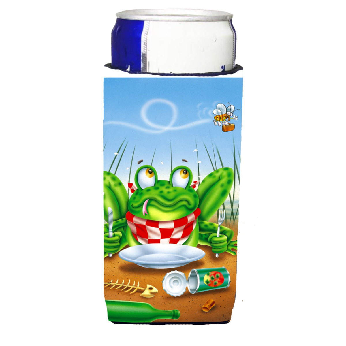 Caroline'S Treasures Aph0520Muk Frog Happy Plate Michelob Ultra Koozies For Slim Cans, Multicolor