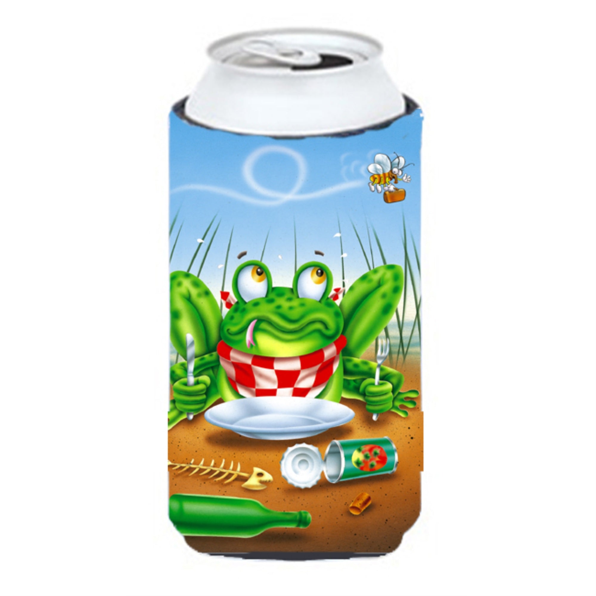 Caroline'S Treasures Aph0520Tbc Frog Happy Plate Tall Boy Koozie Hugger, Multicolor