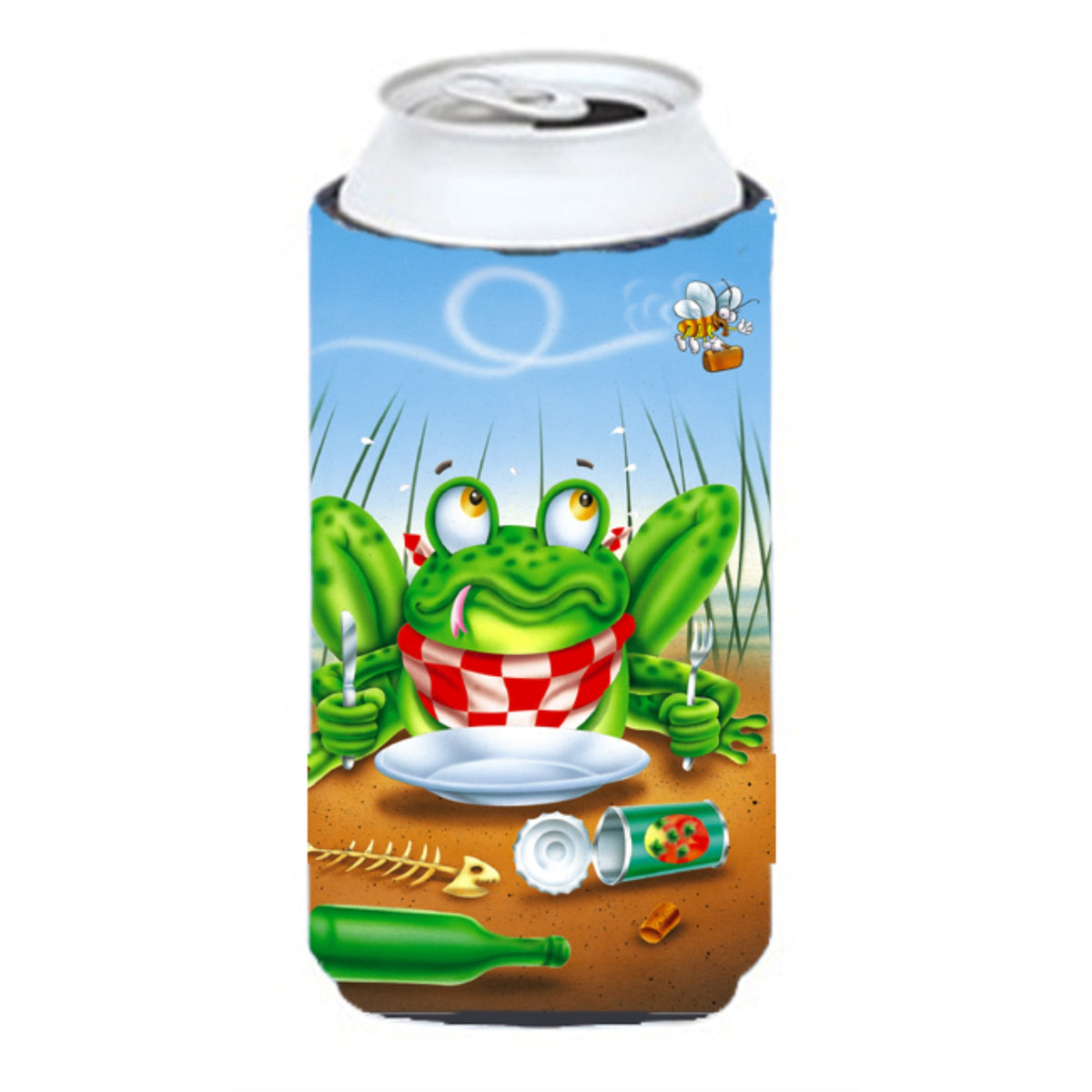 Caroline'S Treasures Aph0520Tbc Frog Happy Plate Tall Boy Koozie Hugger, Multicolor