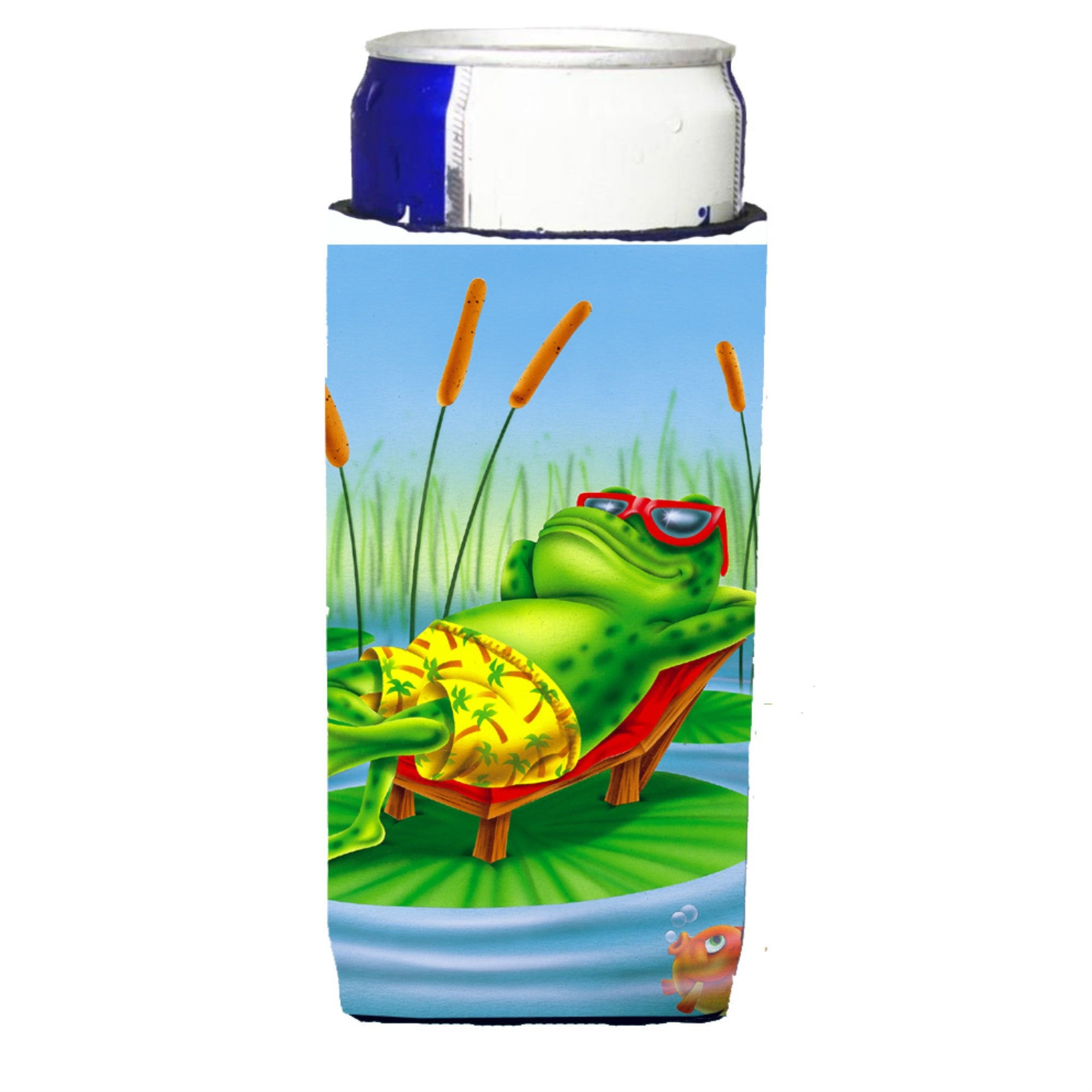 Caroline'S Treasures Aph0521Muk Frog Chillaxing On The Lilly Pad Michelob For Slim Cans, Multicolor