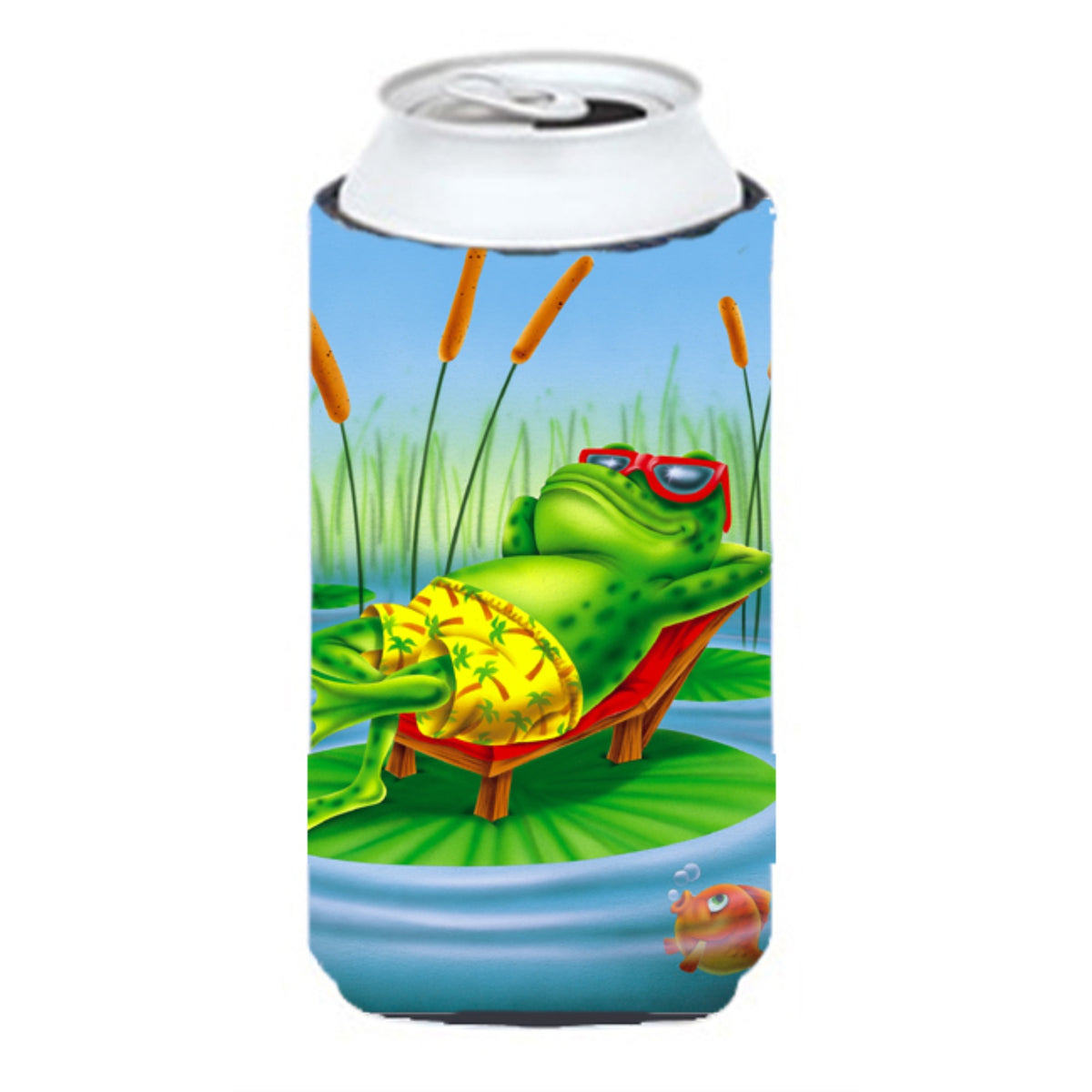 Caroline'S Treasures Aph0521Tbc Frog Chillaxing On The Lilly Pad Tall Boy Hugger, Multicolor