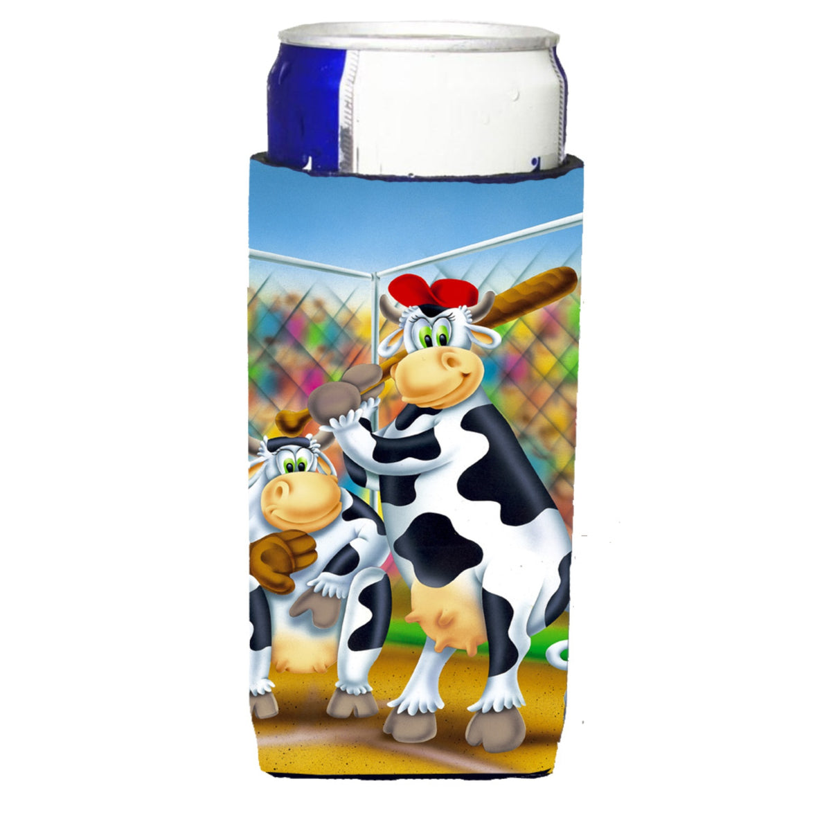 Caroline'S Treasures Aph0534Muk Cow Playing Baseball Michelob Ultra Koozies For Slim Cans, Multicolor
