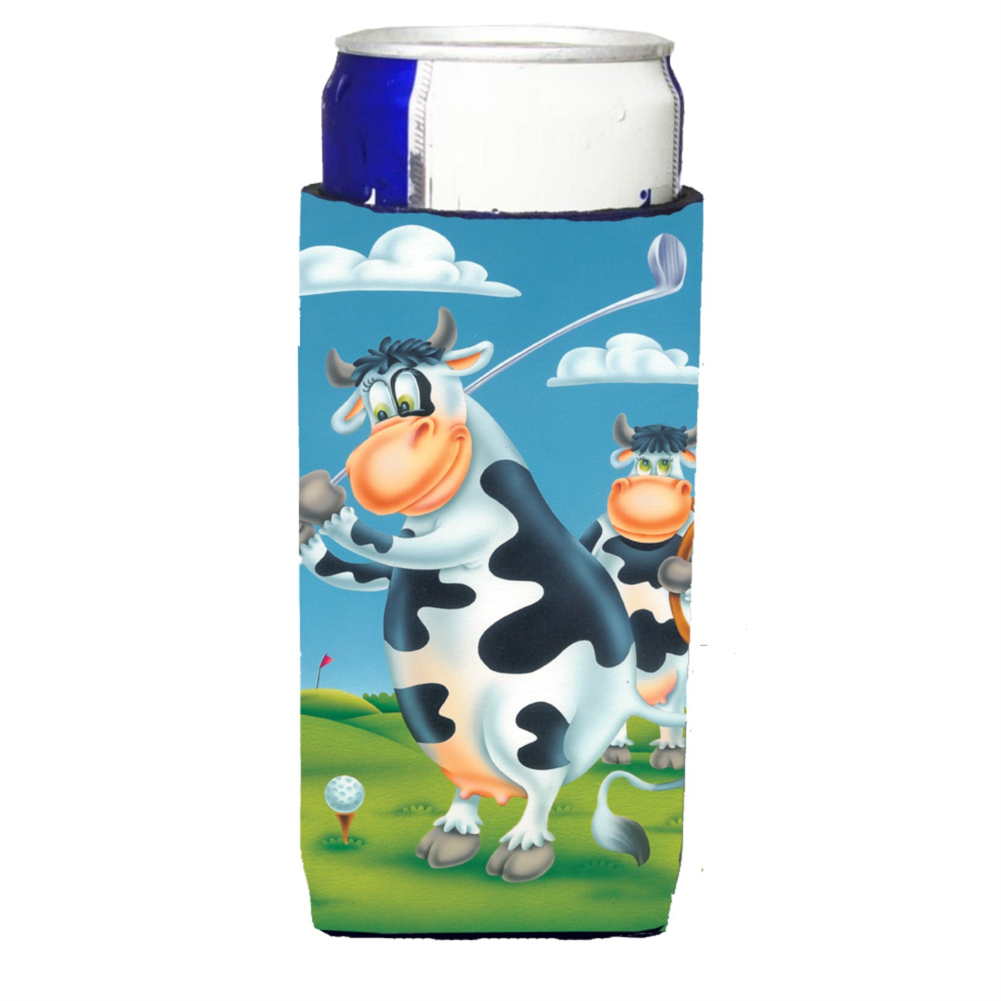 Caroline'S Treasures Aph0535Muk Cow Playing Golf Michelob Ultra Beverage Insulator For Slim Cans, Multicolor