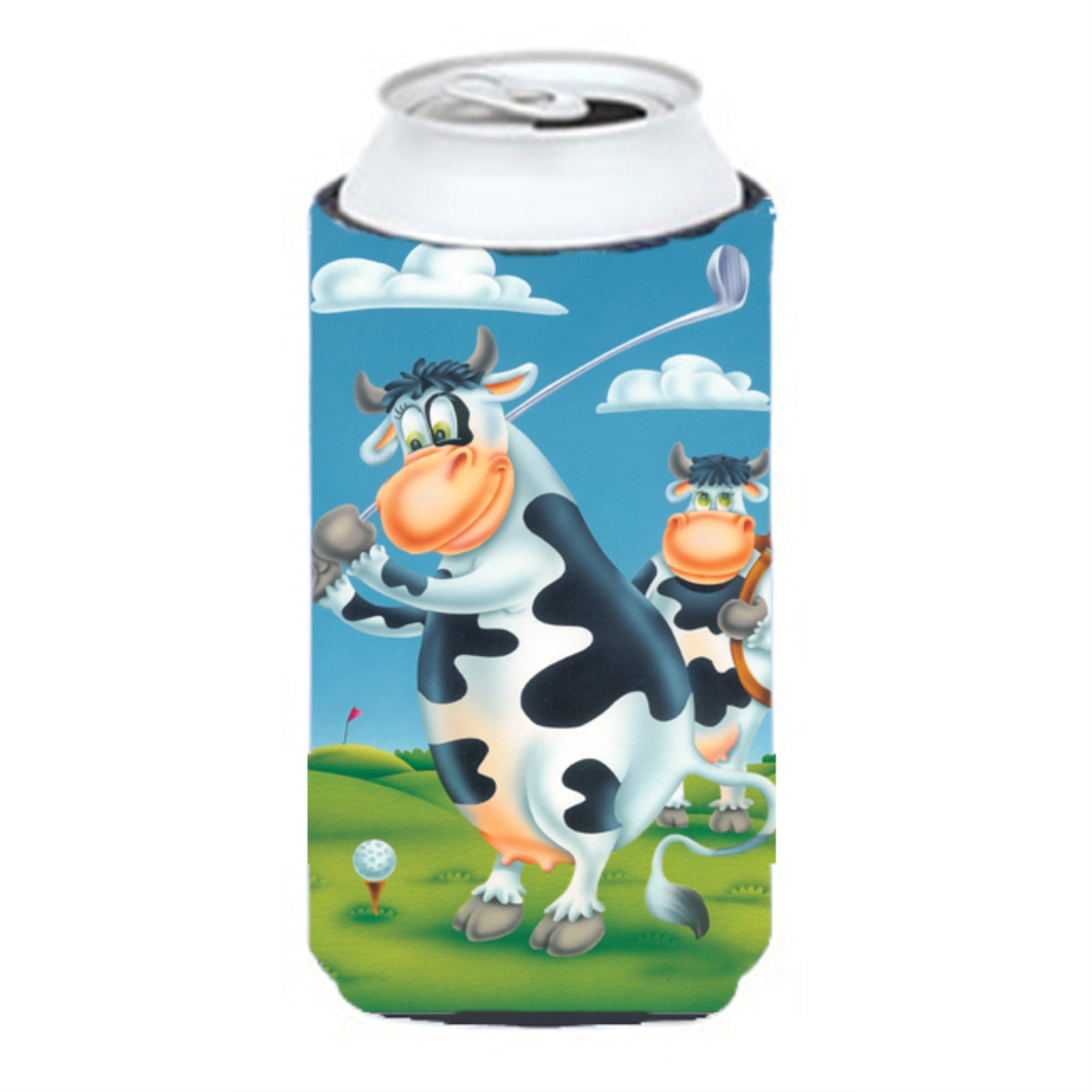 Caroline'S Treasures Aph0535Tbc Cow Playing Golf Tall Boy Koozie Hugger, Multicolor
