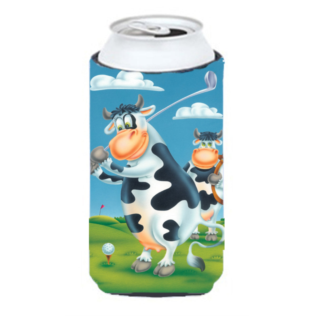 Caroline'S Treasures Aph0535Tbc Cow Playing Golf Tall Boy Koozie Hugger, Multicolor