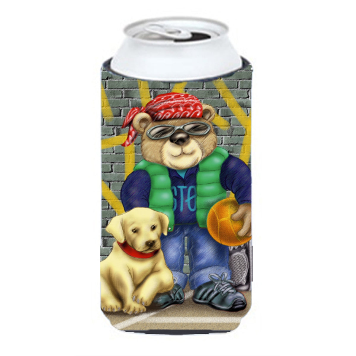Caroline'S Treasures Aph0856Tbc Teddy Bear And His Lab Tall Boy Koozie Hugger, Multicolor